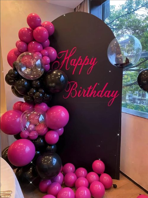 BAUANOOY Hot Pink Balloons - 100pcs 12-Inch Bright Latex Balloons with Ribbon for Parties & Events