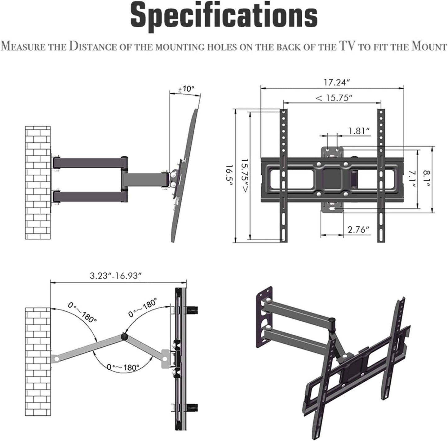DESIGNSCAPE3D 32-65" 400 400, 35 -10~10 Adjustable TV Stand Mount, VESA * KG Capacity, Tilt