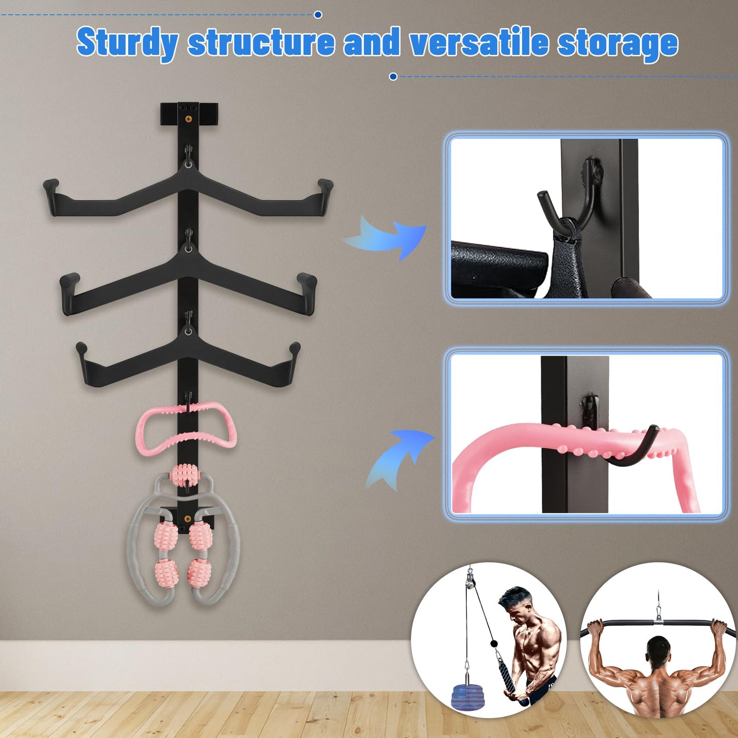 Whiidoom Lat Pulldown Attachments Lat Pull Down Bar Storage Rack for Mag Grip Lat Pulldown Machines Attachments Stand Cable Attachment Storage Rack for Home Gym and Gym Wall Storage (Style B)