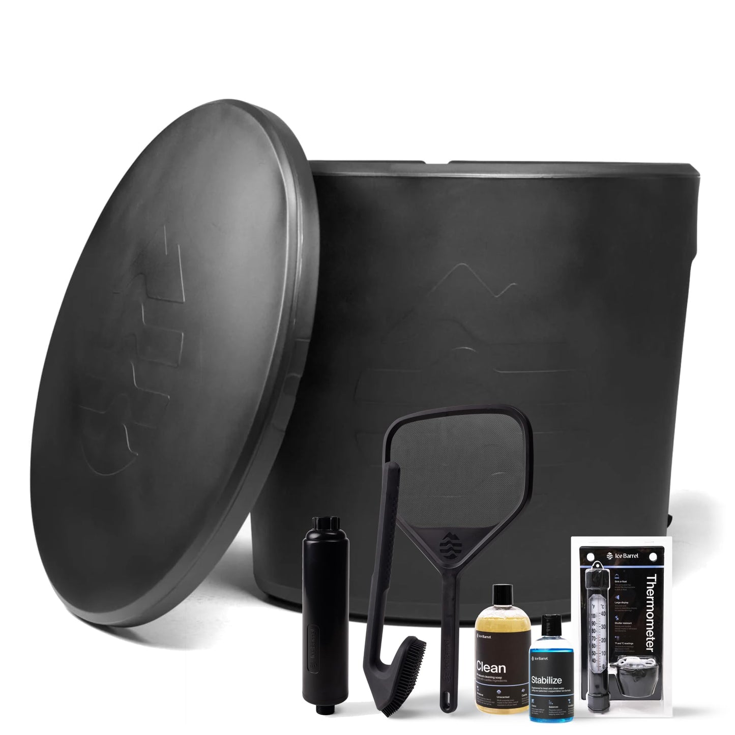Ice Barrel 300 Cold Plunge Tub with Maintenance equipment – Portable Ice Bath Barrel with Water Treatment, Water Thermometer, Cleaning Soap, Cleaning Brush & Mesh Net for Cold Therapy