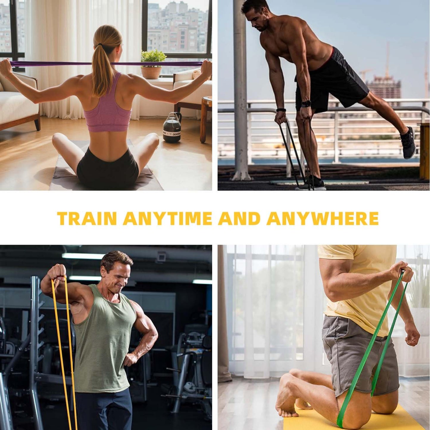 Exercise Bands，Set of 6 Resistance Bands for Working Out,Pull Up Bands Set,at Home Workout Equipment,Instruction Guide and Carry Bag Included (6set（Blue+Green+Purple+Yellow+red+Black）)