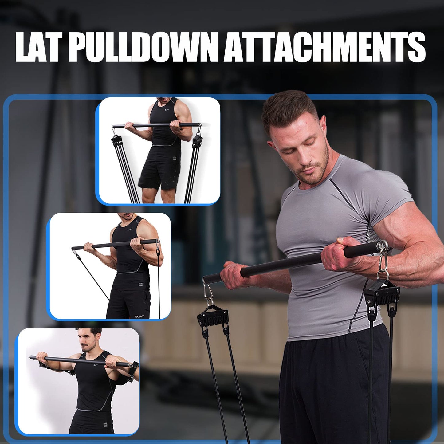 Lat Pull Down Bar Cable Attachments for Gym, Lat Pulldown Attachments, Straight Bar, Resistance Band Bar for WeightLifting Workout (Long bar 2)