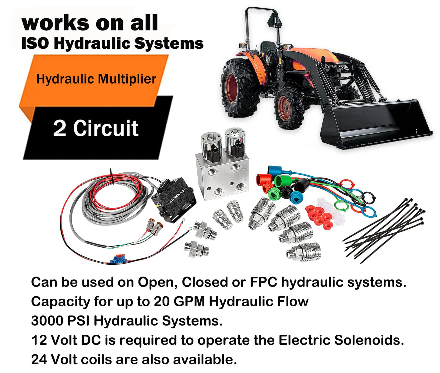 Hydraulic Multiplier Kit - SCV Splitter Valve 2 Circuit fit for JohnDeere/Case/Kubota Tractors,SCV Splitter/Diverter Manifold Valve with Switch Box Control,Hydraulic Multiplier 2 Circuit Kit 3000 PSI