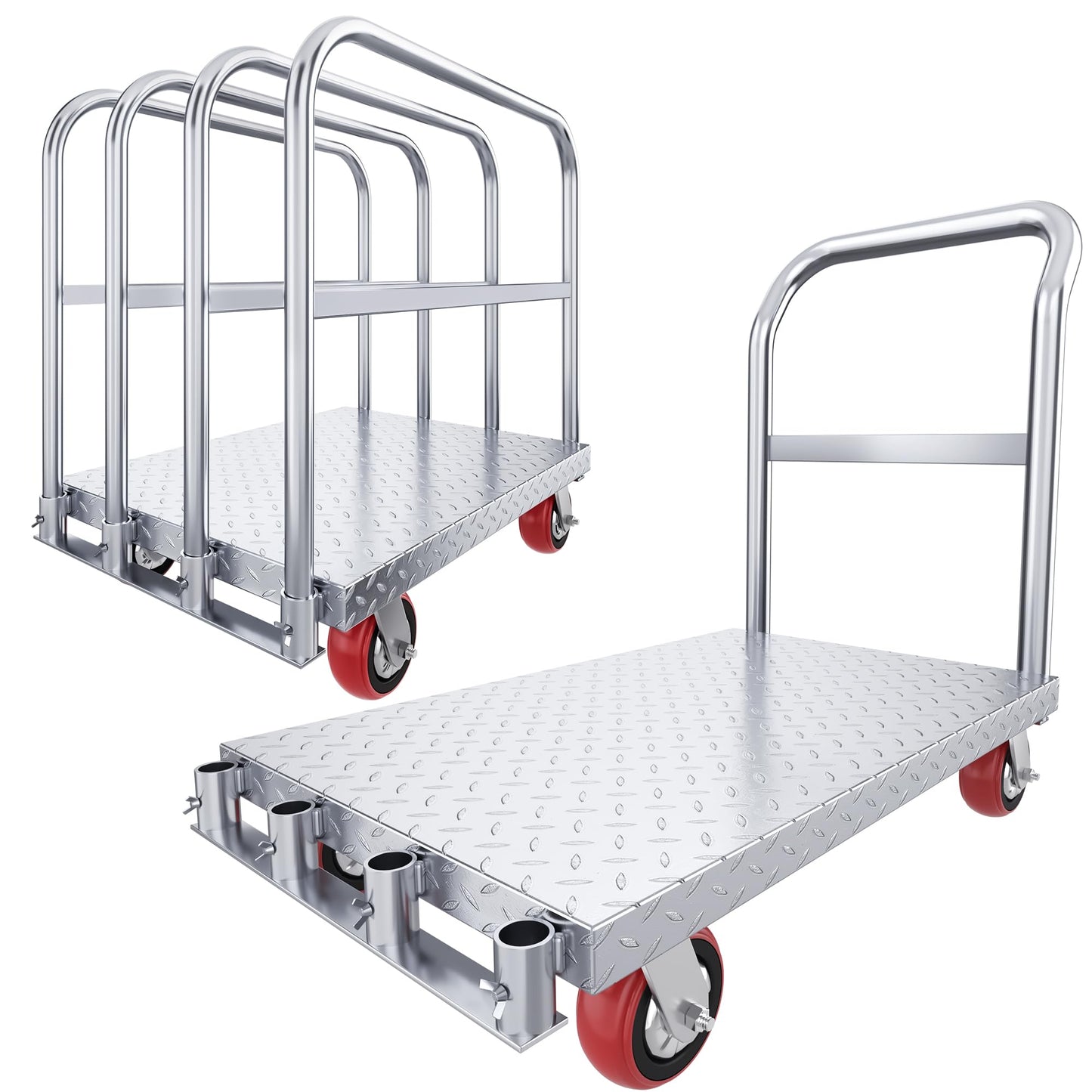 YITAHOME 2-in-1 Steel Panel Truck Cart 2200 LBS, Heavy Duty Platform Truck Carts with 4 Side Handrails, Flatbed Lumber Cart Drywall Carts with 4 Rubber Swivel Casters for Loading and Storage