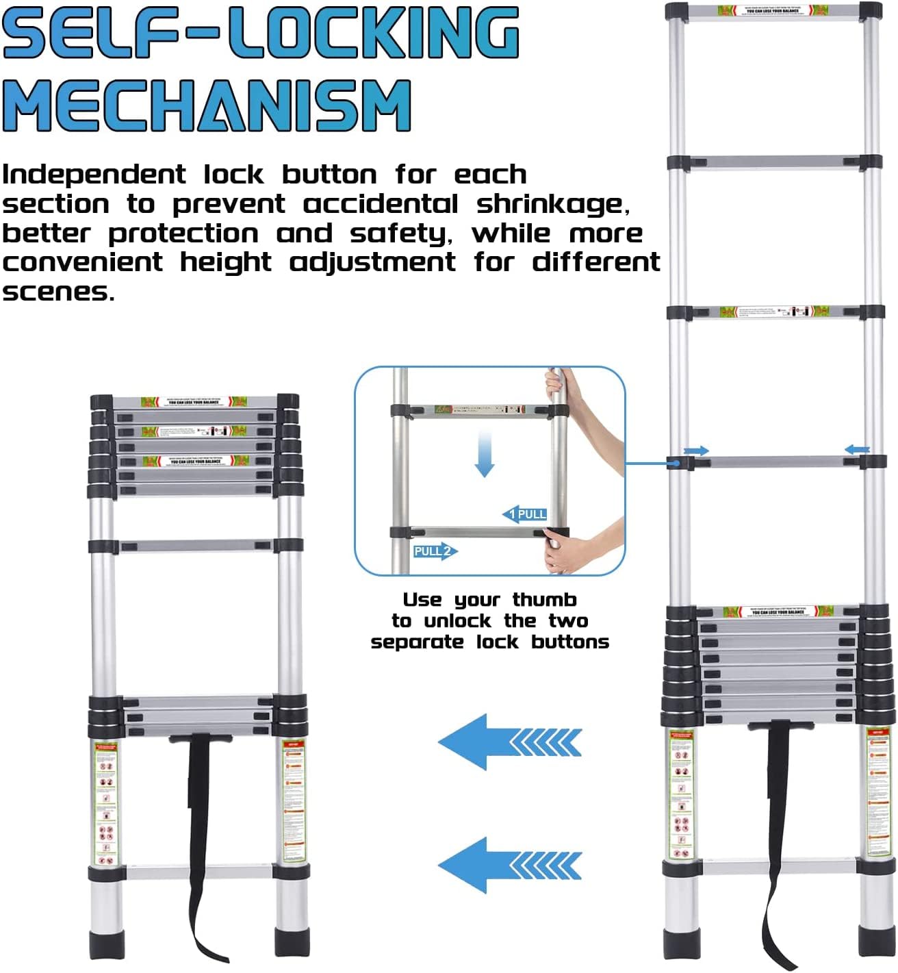 RIKADE Telescoping Ladder 20.3FT & Attic Ladder, Heavy Duty Aluminum with Non-Slip Feet, 330lb Capacity for RV, Attic, Roof & Multi-Surface Use