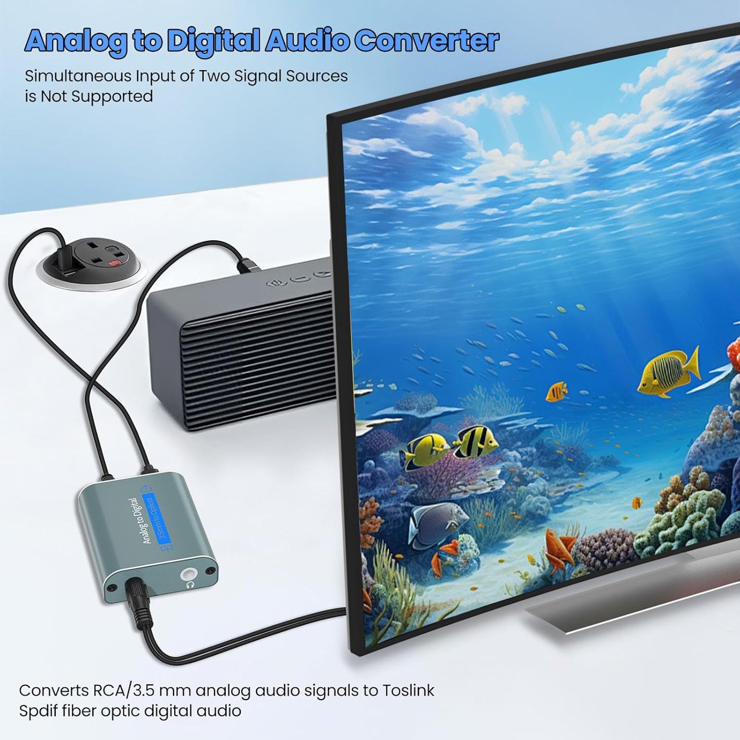 3.5mm 3.5 3.5 Analog to Digital Audio Converter Dual Analog Jack AUX to Optical SPDIF Audio Adapter with Optical Cable