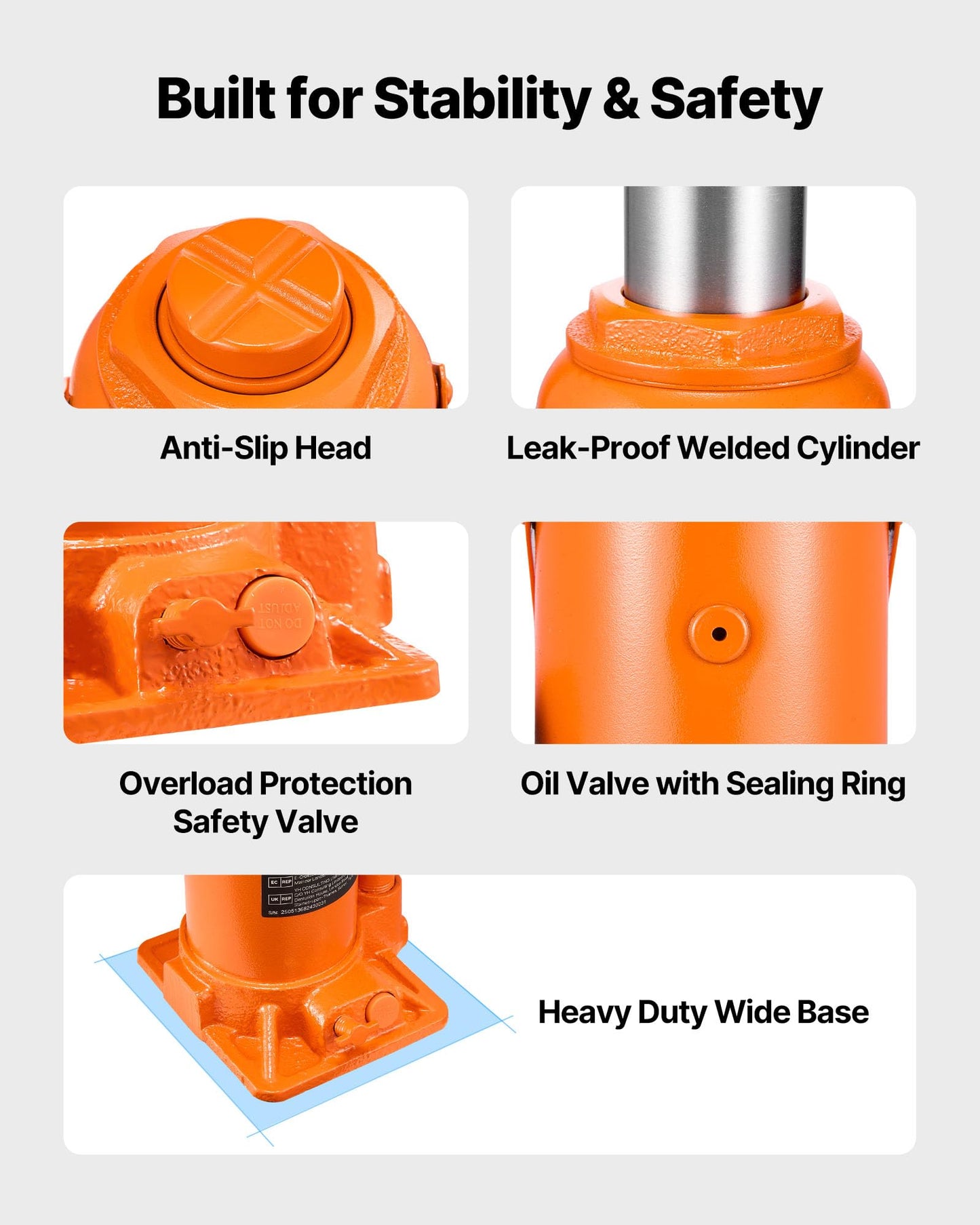 VEVOR Hydraulic Bottle Jack, 20 Ton/44092 LBS All Welded Bottle Jack, 7.5-14 inch Lifting Range, with 3-Section Long Handle, for Pickup Truck, Truck, Car, RV, Auto Repair, Industrial Engineering