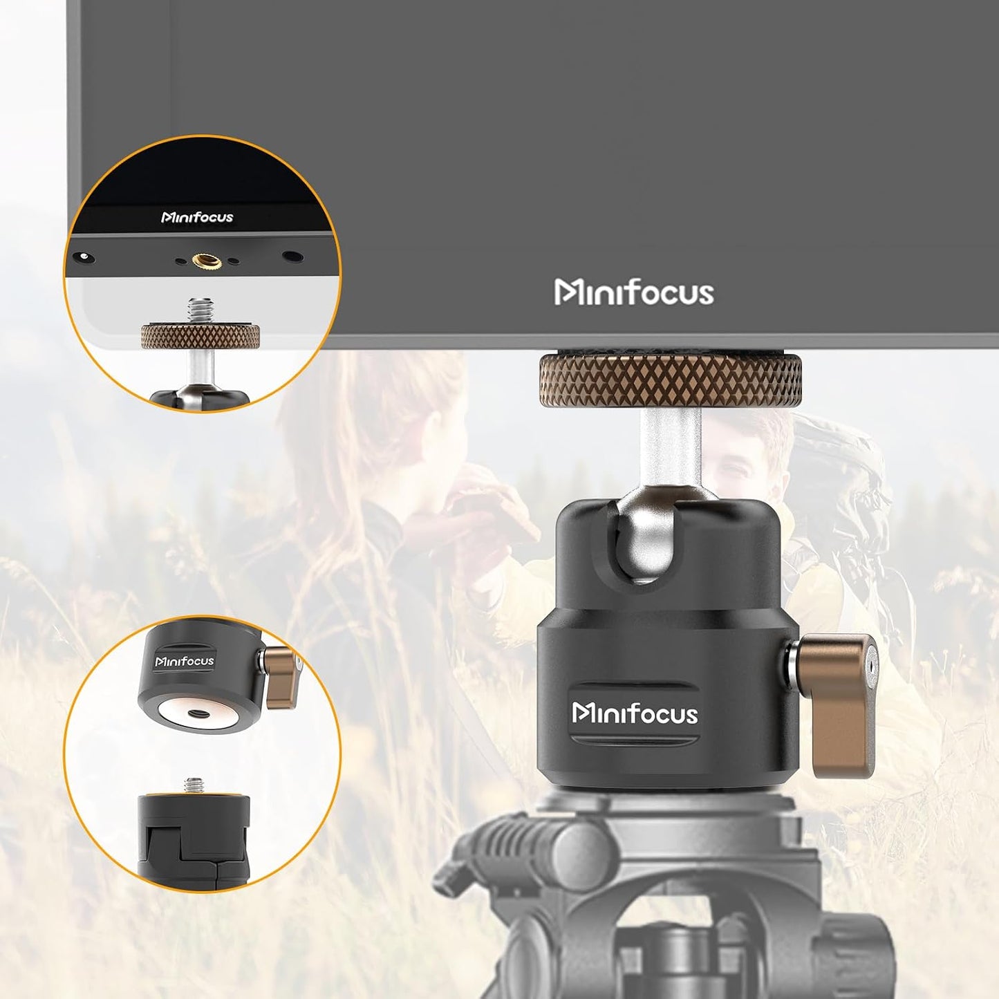MINIFOCUS 1/4" 360 125 11Ib Mini Ball Head, Metal Tripod Ballhead w Threaded Hole, Swivel Tilt Tripod Mount Adapter