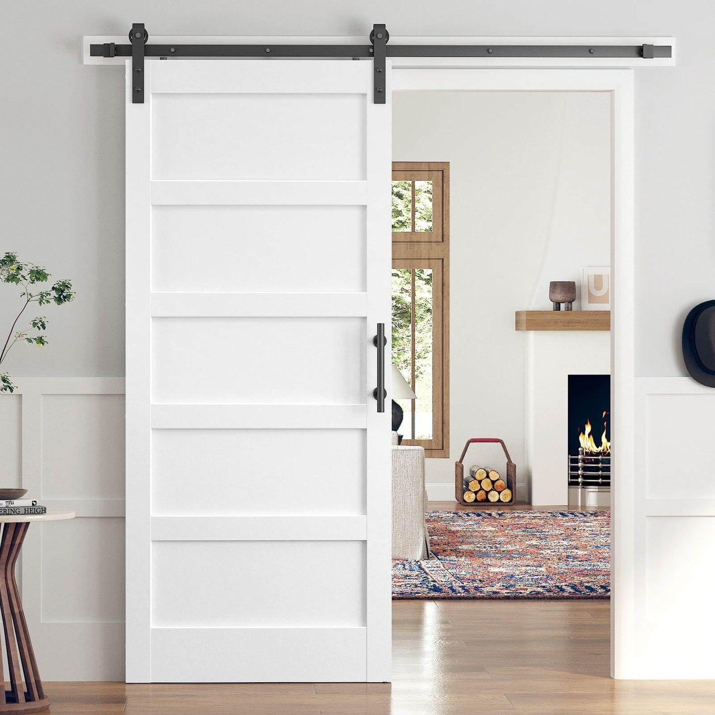ROYMELO 38x84 Inch White Sliding Barn Door Slab with 6.6ft Hardware Kit Included, 5-Panel, MDF Wood Panel Covered with Water-Proof Scratch-Proof PVC Surface, Simple DIY Assembly