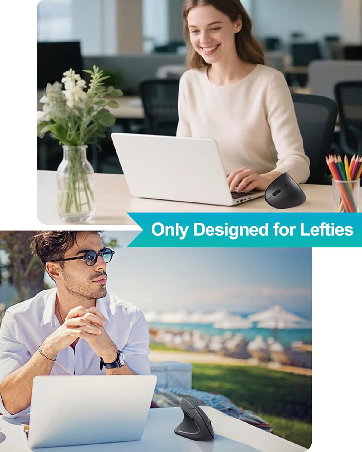Lekvey 2.4G 3 6 Left Handed Ergonomic Mouse, Vertical Wireless Mouse for Left Hand, USB Carpal Tunnel Lefty Mouse