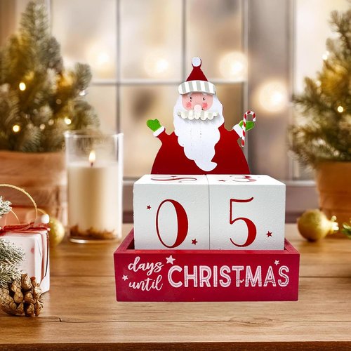 Christmas Countdown Blocks - Rustic Wooden Advent Calendar with Santa Claus | 99 Days Holiday Décor