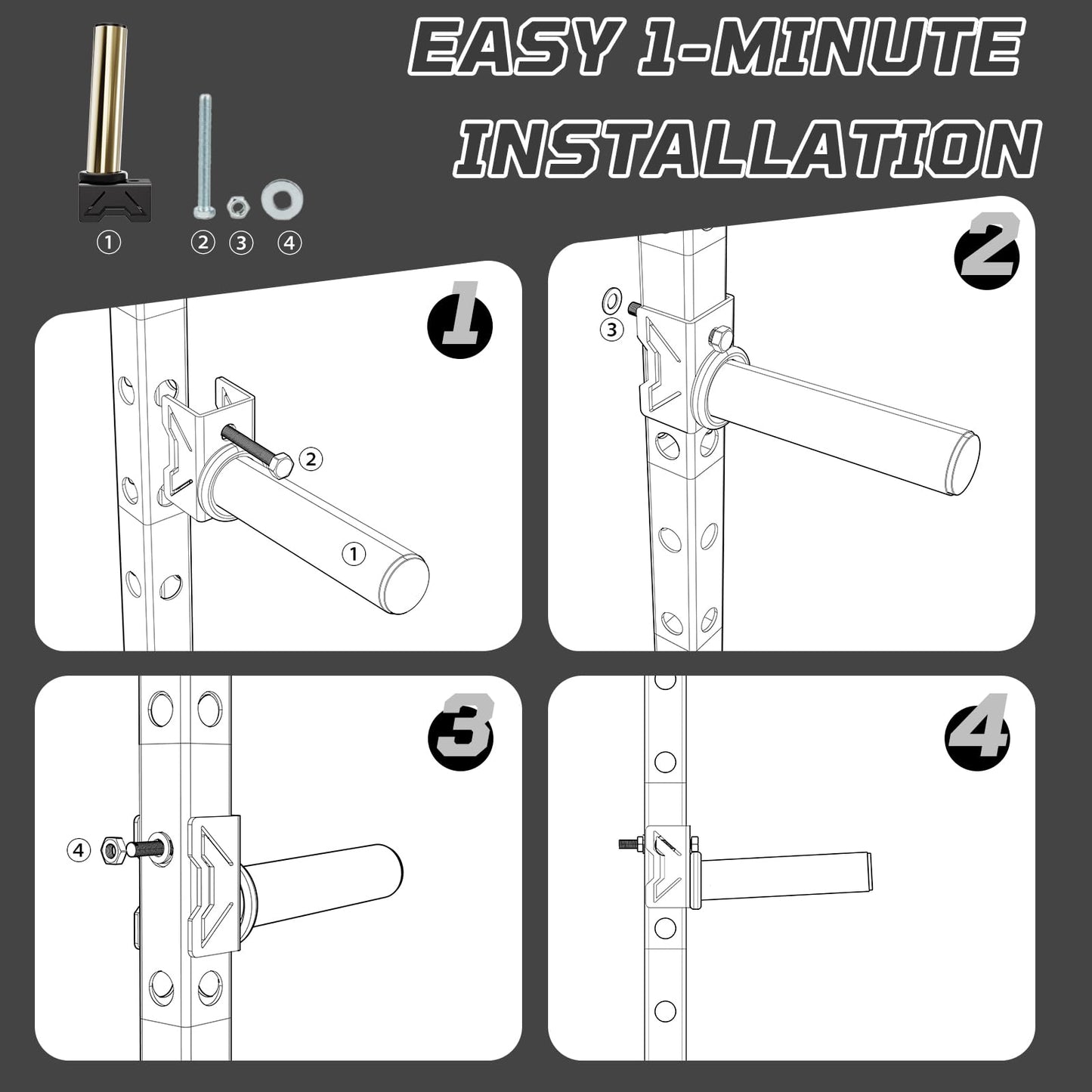 Stainless Steel Sleeve Weight Plate Holder for Power Rack – Choose 2×2 or 3×3 Uprights – Fits 5/8" to 1" Holes – 300lbs Capacity, Heavy-Duty Steel Peg with Stainless Cover, Pair (For 2x2" Rack)