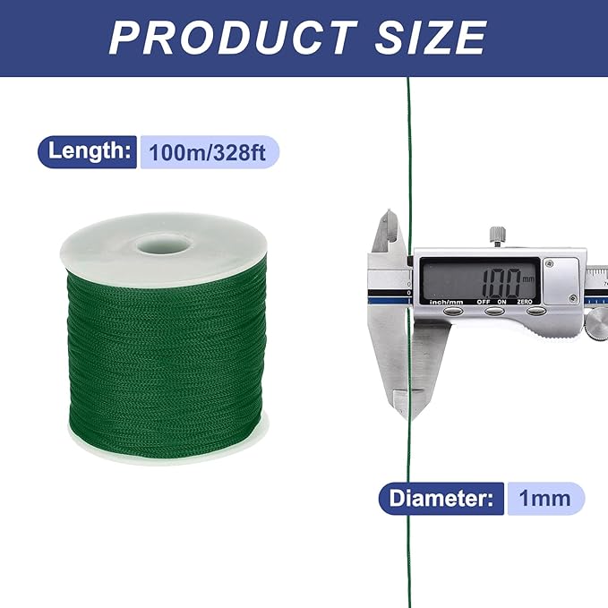 MECCANIXITY 1/16 Inch Polypropylene Rope Braided Ropes, 328ft Nylon Rope Hollow Utility Cord for Clothesline, Camping, Hiking, Outdoor, Dark Green