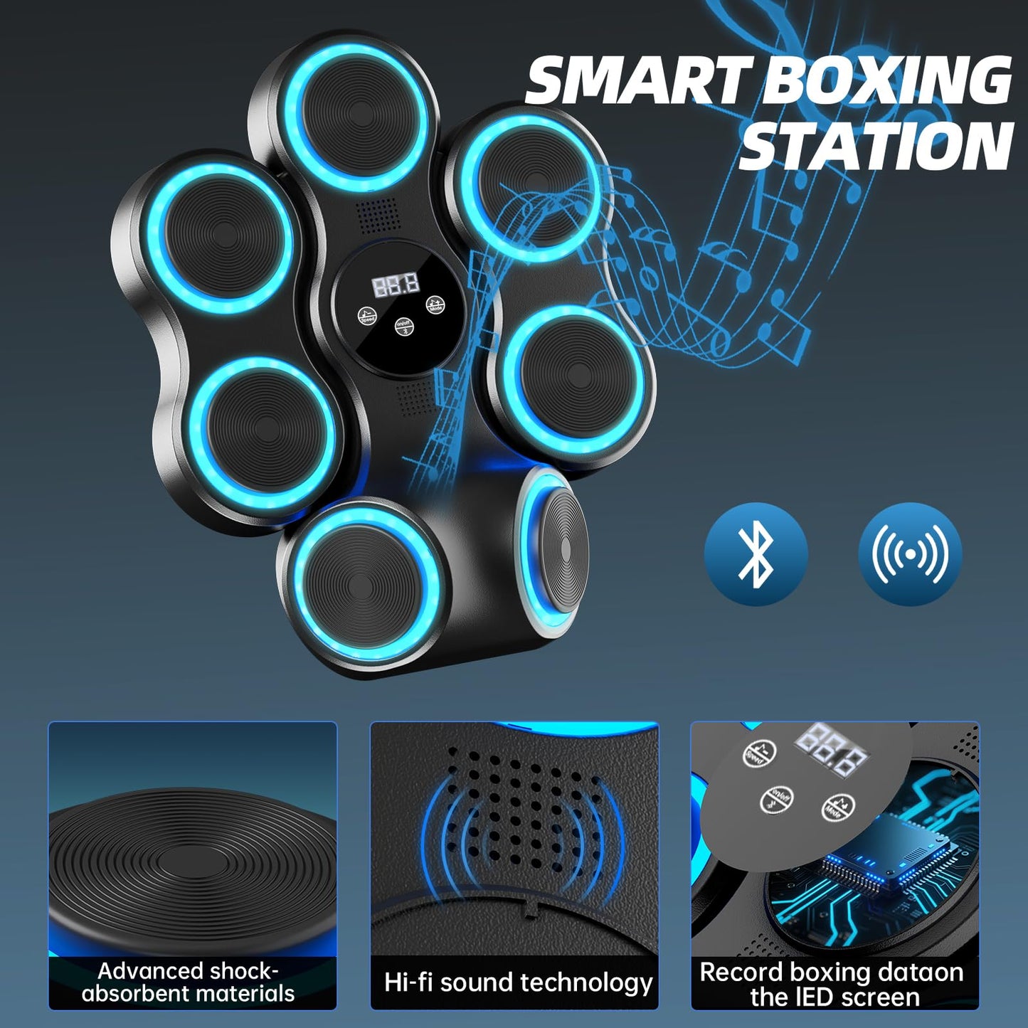 Music Boxing Machine for Adults Kids Interactive Punching Trainer with Boxing Gloves, Large Size Wall Mounted Electronic Boxing Target (Large)