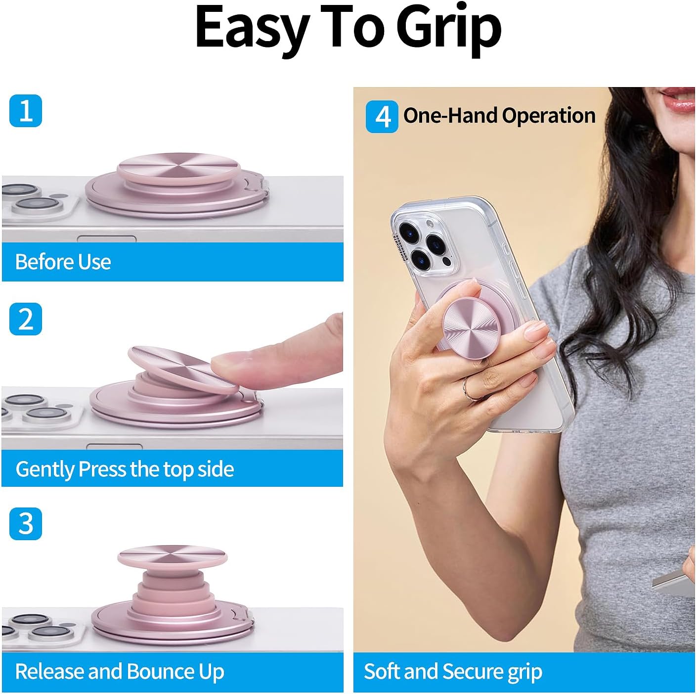 Baiwryxl Cell Phone Grip for Magnetic with Kickstand, Secure Hold for iPhone Magnetic Cases, Adjustable Foldable