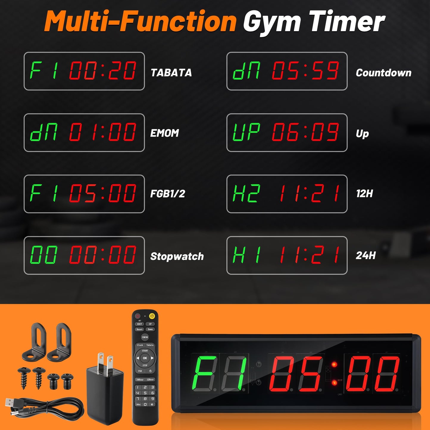 Faweskiy Upgraded Gym Timer Clock for Tabata/FBG/EMOM - Large Digital Interval Workout for Fitness Enthusiast, Count Down & Up | Stopwatch | Workout Clock for Home Gym/Yoga/Boxing/Garage Fitness Times