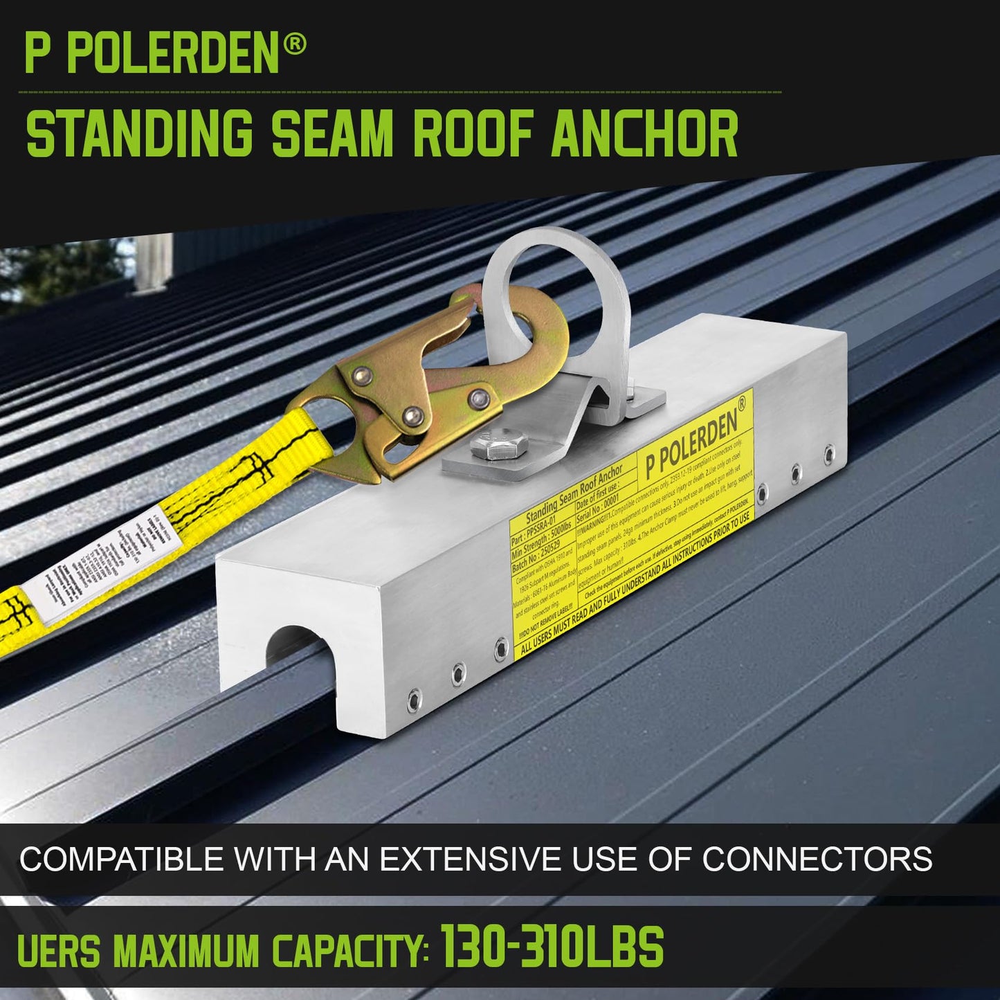 P Polerden Standing Seam Roof Anchor Clamp, Reusable Roofing Anchors Fall Protection Safety Kits, No Drill Roof Anchor, OSHA/ANSI Compliant, Lightweight, Solid Aluminum Alloy