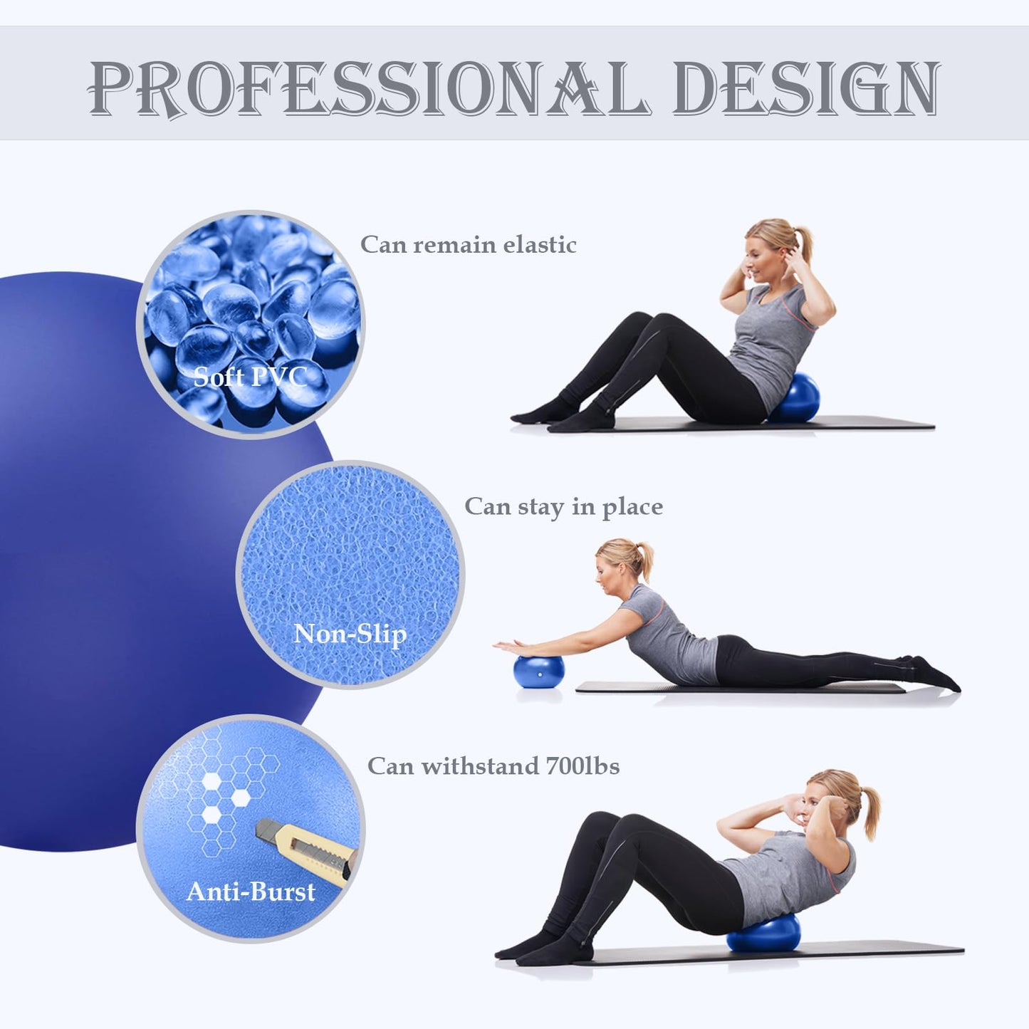 Soft Pilates Ball 9 Inch, Ideal Small Exercise Ball Between Knee Squeeze for Physical Therapy Yoga Core Medicine Abs Pt Bouncy, Mini Rubber Fitball Barre Workout Equipment for Women Men Kid Toddler