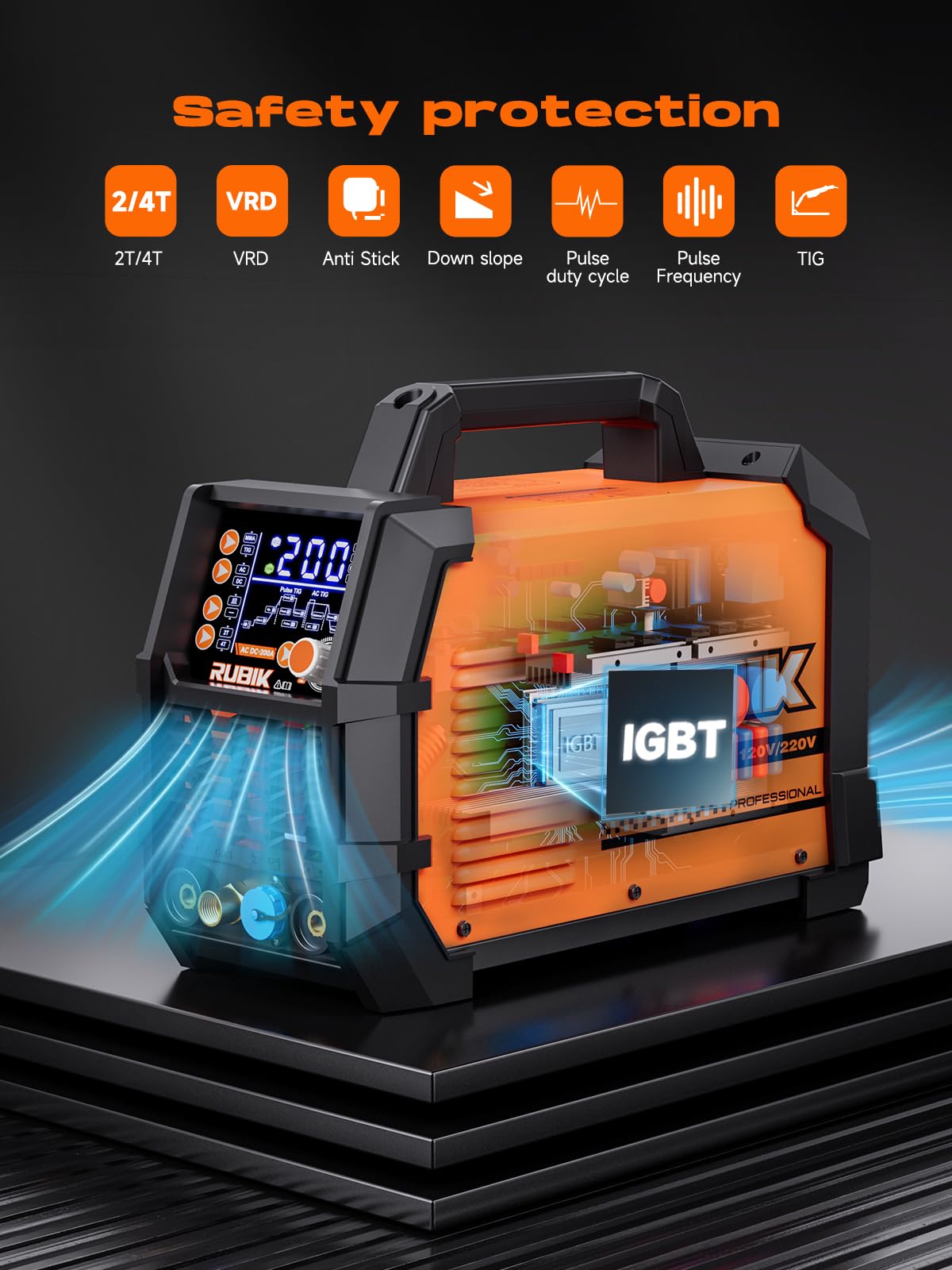 AC/DC Aluminum Tig Welder with Pulse, 200 Amp 6 in 1 Welder 110V/220V Dual Voltage Welder with Digital IGBT Inverter Square/Triangular Wave/Stick/Tig/Spot MultiProcess TIG Welding Machine