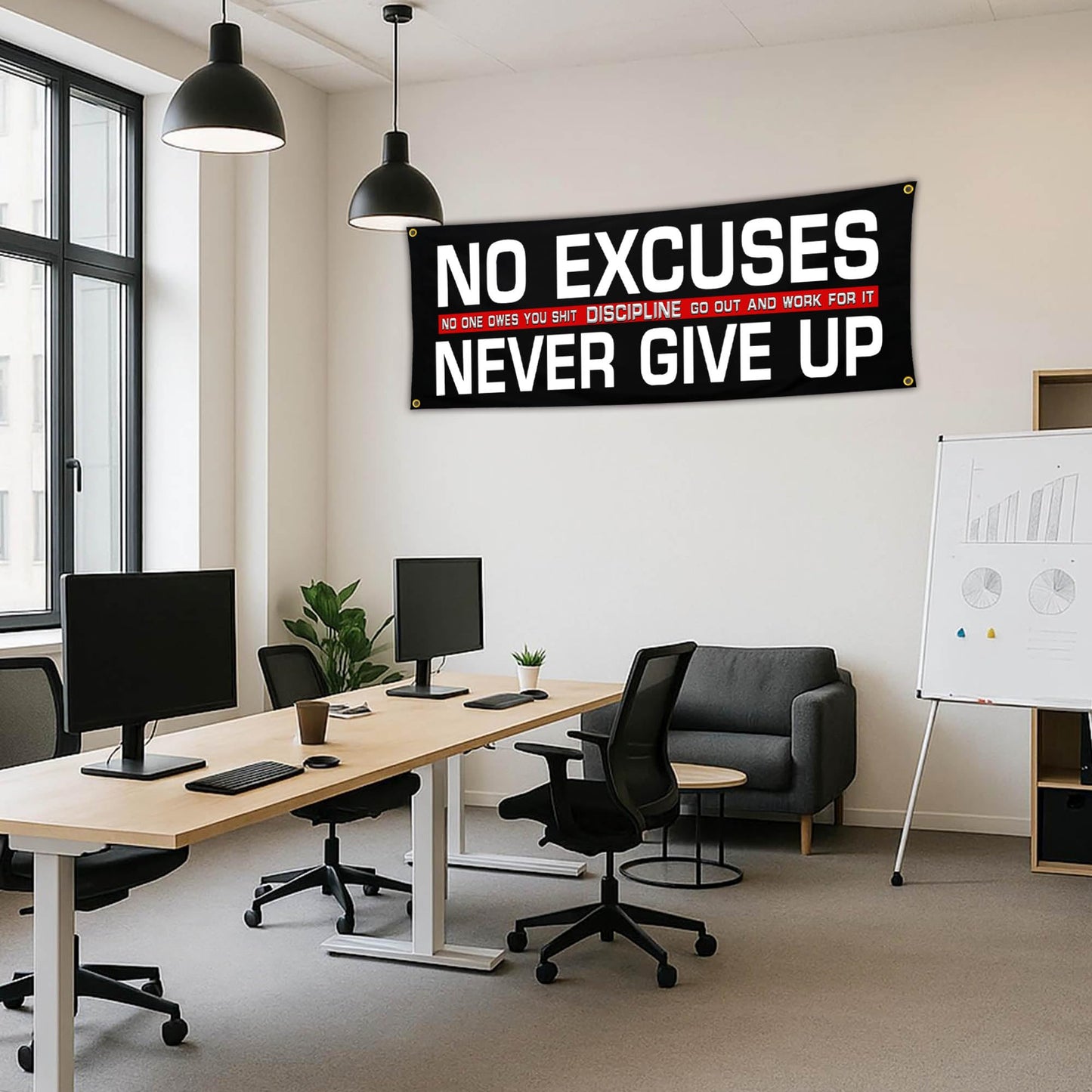 Bomtas Motivational Gym Posters Banners Flags for Home Gym Room Guys Office Bedroom No Excuses Never Give Up Inspirational Flag Banner 24x72 Inch Motivation Wall Art Decor