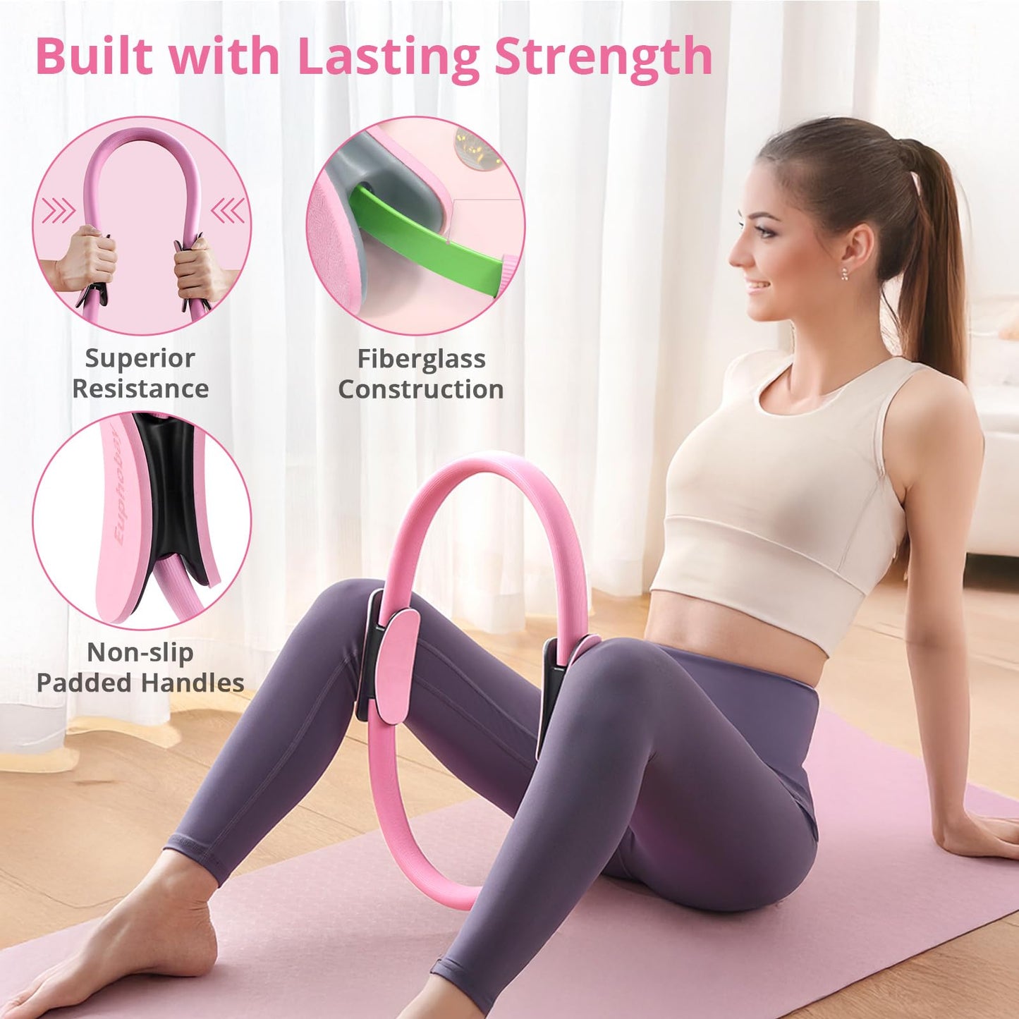 euphobay Pilates Essentials Kit for Women, Home Workout Pilates Kit with Ring, Mini Ball, Resistance Bands, Yoga Strap & More, Beginner Pilates Starter Kit for Toning, Strength & Flexibility