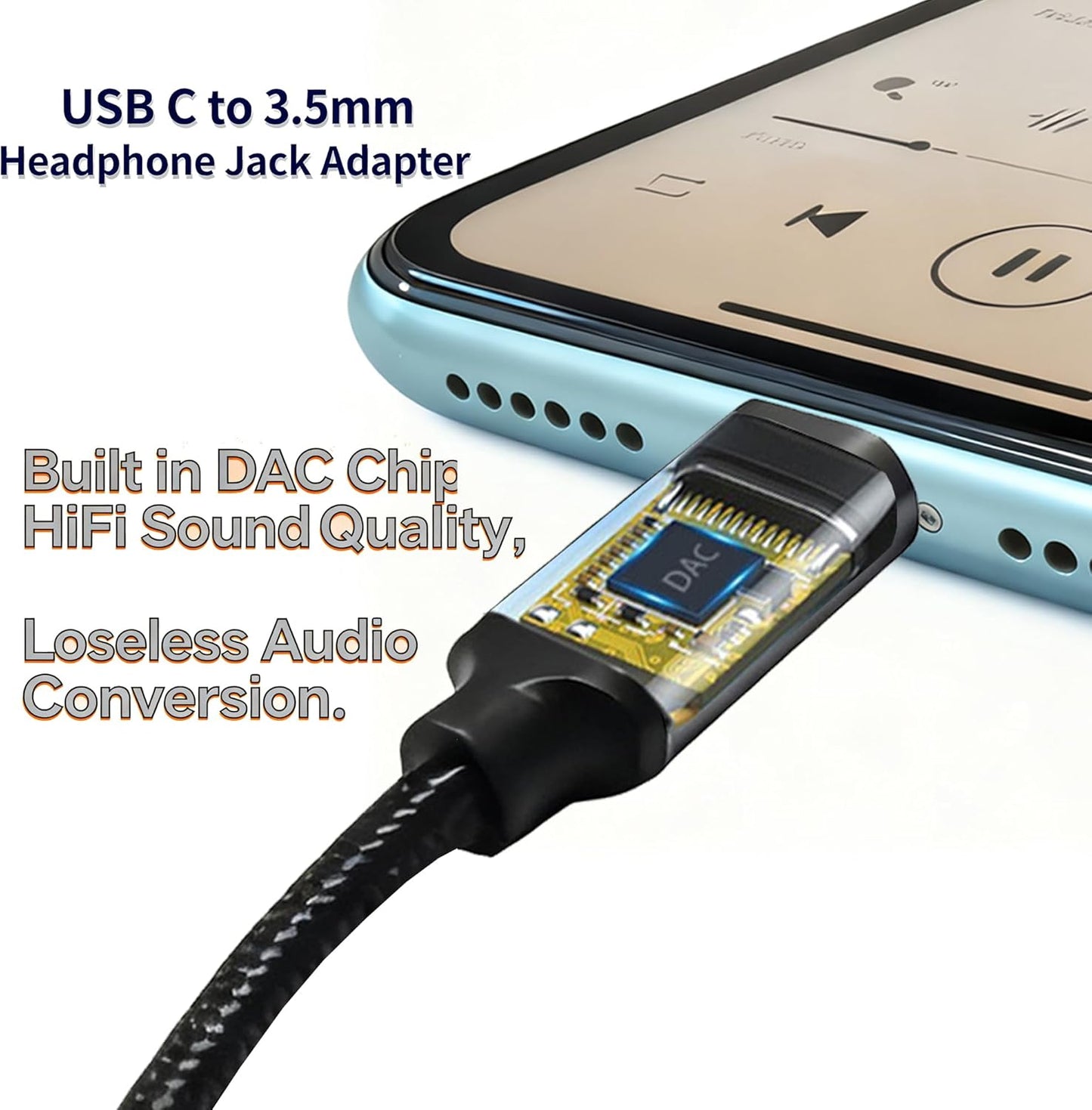 RIAYVIL 3.5mm USB-C to Headphone Jack Adapter,Type-C to Aux Audio Female Adapter