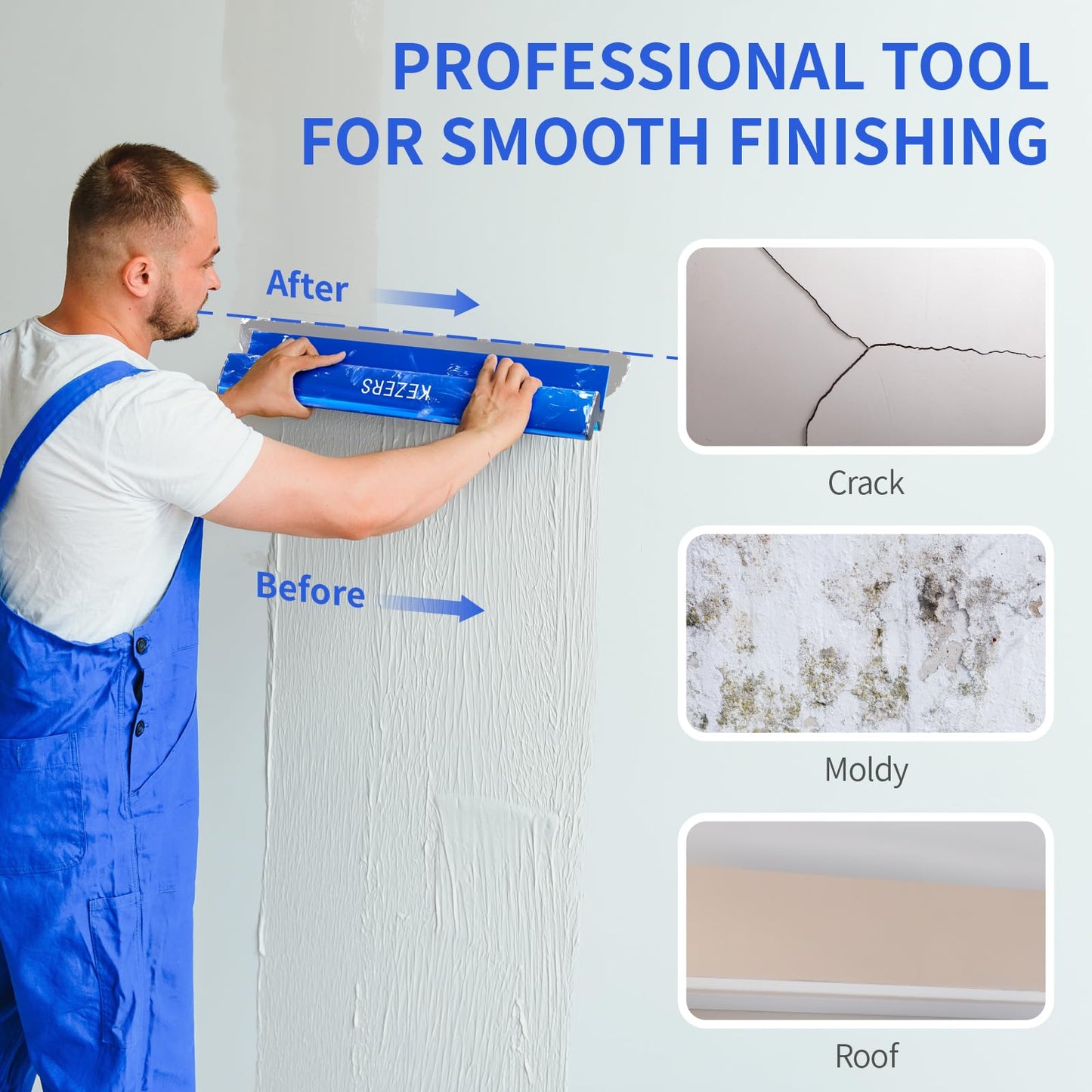 KEZERS Drywall Skimming Blade Set-7",10",14",16" & 24" Skimming Blades + 35"-81" Extension Handle, Stainless Steel Construction Knife,Smoothing Drywall Knife,Extruded Aluminum,High Impact End Caps
