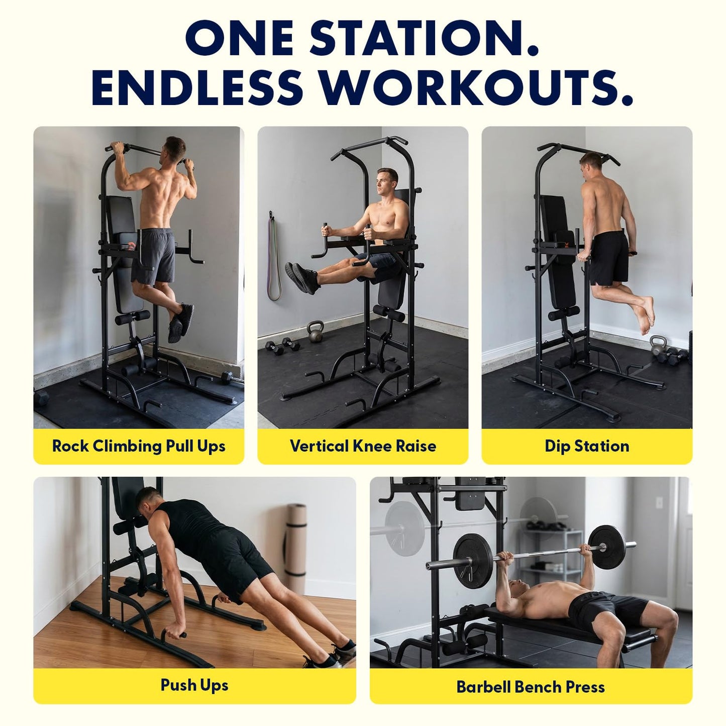 SQUATZ Pull-Up Workout Station with Bench - Multifunctional Gym Equipment with Pulling Bar, Sit-Up Board, Backrest, Elbow Pad, & Steel Main Frame, Great for Home Exercise and Weight Training, 330LBS