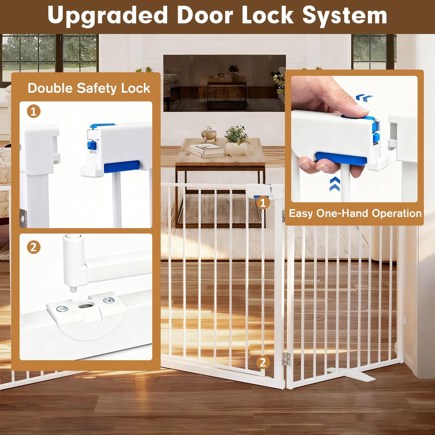 104" Extra Wide Dog Gate, Heavy Duty Metal Freestanding Dog Gate with Door for Indoor & Outdoor, Foldable Pet Fence for Doorways,House,Porch,Deck,Yard,Stairs, Auto Close(4 Panels,White)