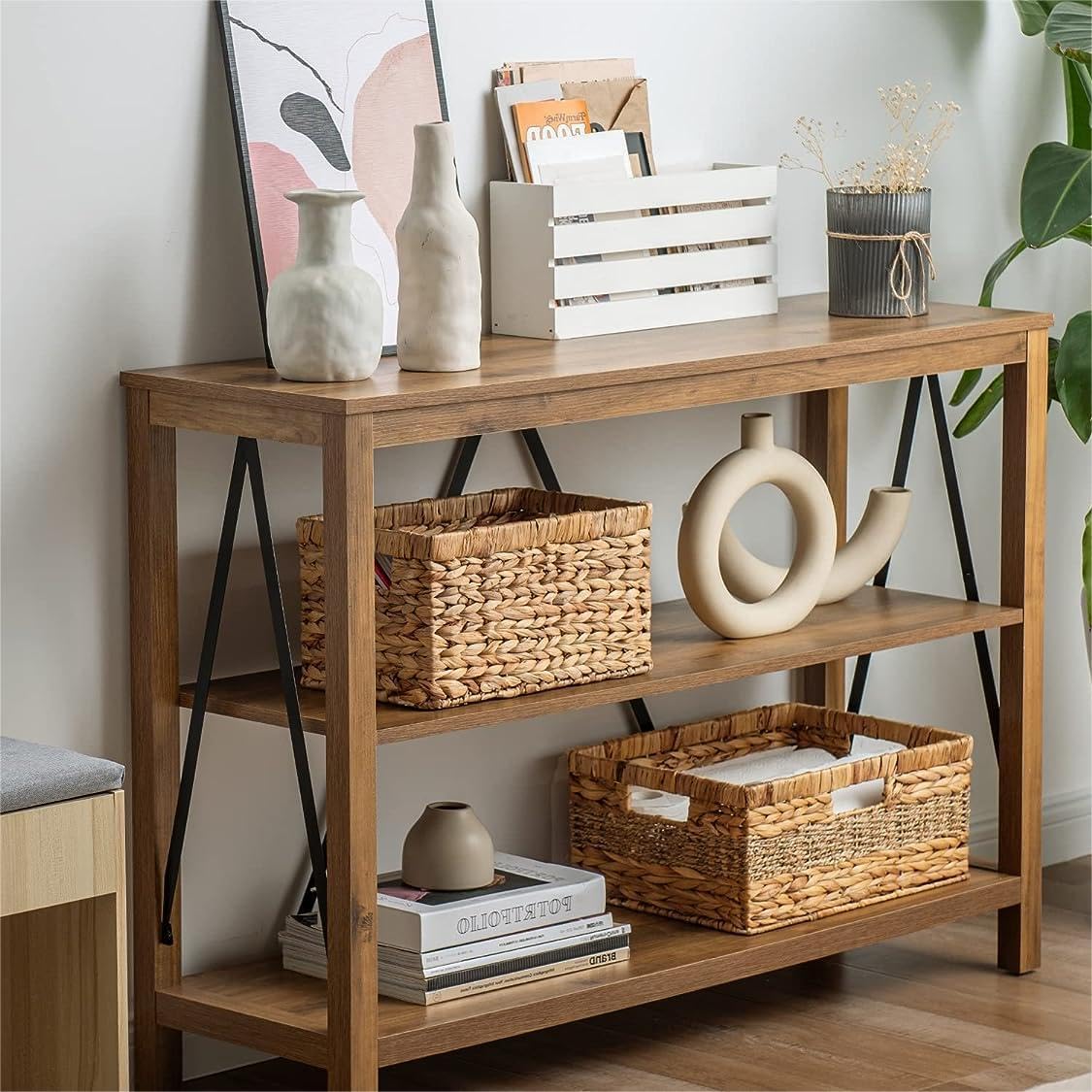 Xemussa Woven Storage Basket for Living Room, Woven Basket with Handles, Rectangle Basket for Bathroom, Laundry Basket, Hamper for Clothes, Storage Basket for Toys, 1 Pack L