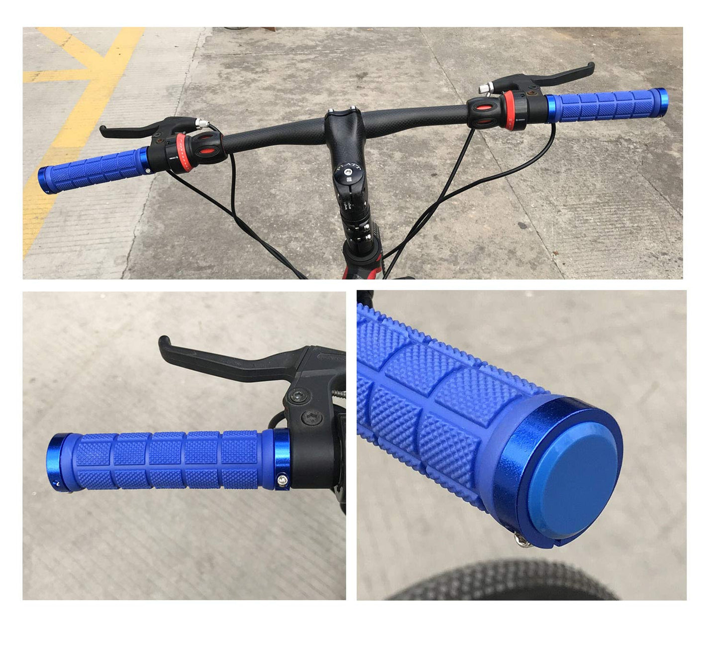 PLATT Bike Handlebar Grips Rubber Comfortable Bicycle Handle Grip for MTB/BMX with Plastic End Caps,Blue