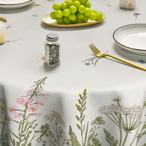 Horaldaily Spring Summer Tablecloth 90x90 Inch Round, Wild Flowers Floral Table Cover for Party Picnic Dinner Decor
