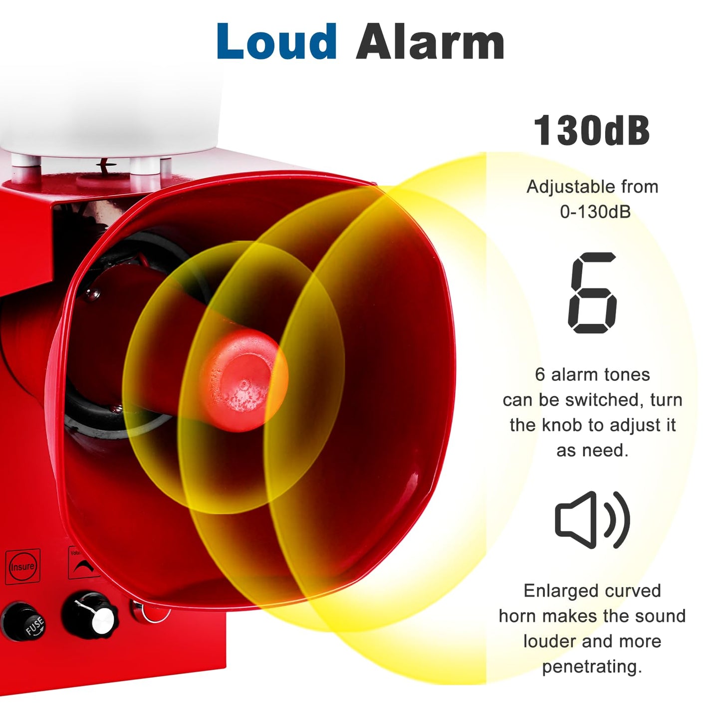 Saladulce 130dB Industrial Siren Alarm - Adjustable Volume & Tone, IP65 Waterproof Outdoor Alarm with Strobe Light for Warehouse, Office, Port, and Machinery (110, Volts)