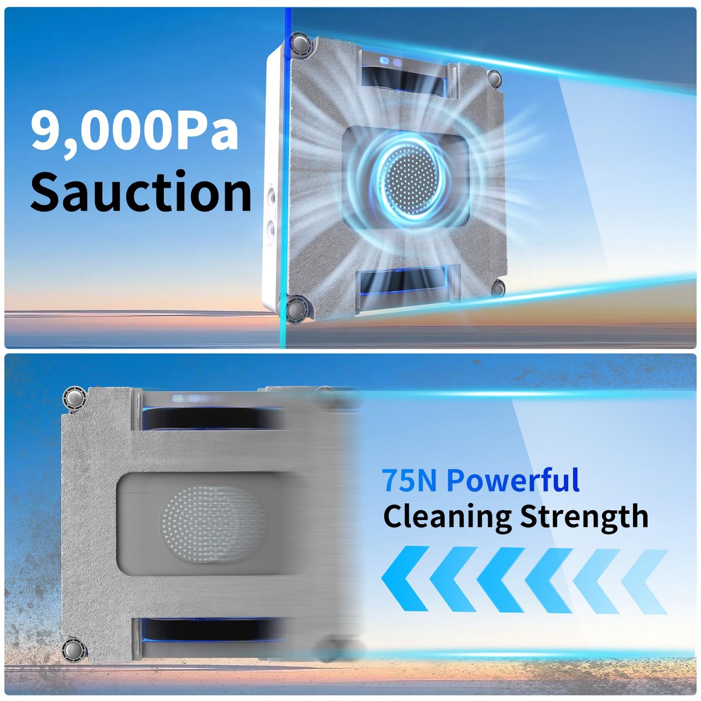 OUKESEN Window Cleaning Robot,9000Pa Sauction & 75N Cleaning Force with 4 Water Spray Support 5 Cleaning Modes & Remote Control,Window Cleaner Robot for Wet Cleaning Frame & Frameless Windows & Tiles