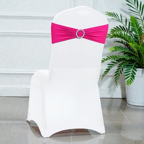 MDS Spandex Chair Sashes - Pack of 150 Elastic Stretch Bows with Buckle Slider for Wedding Decor | Magenta