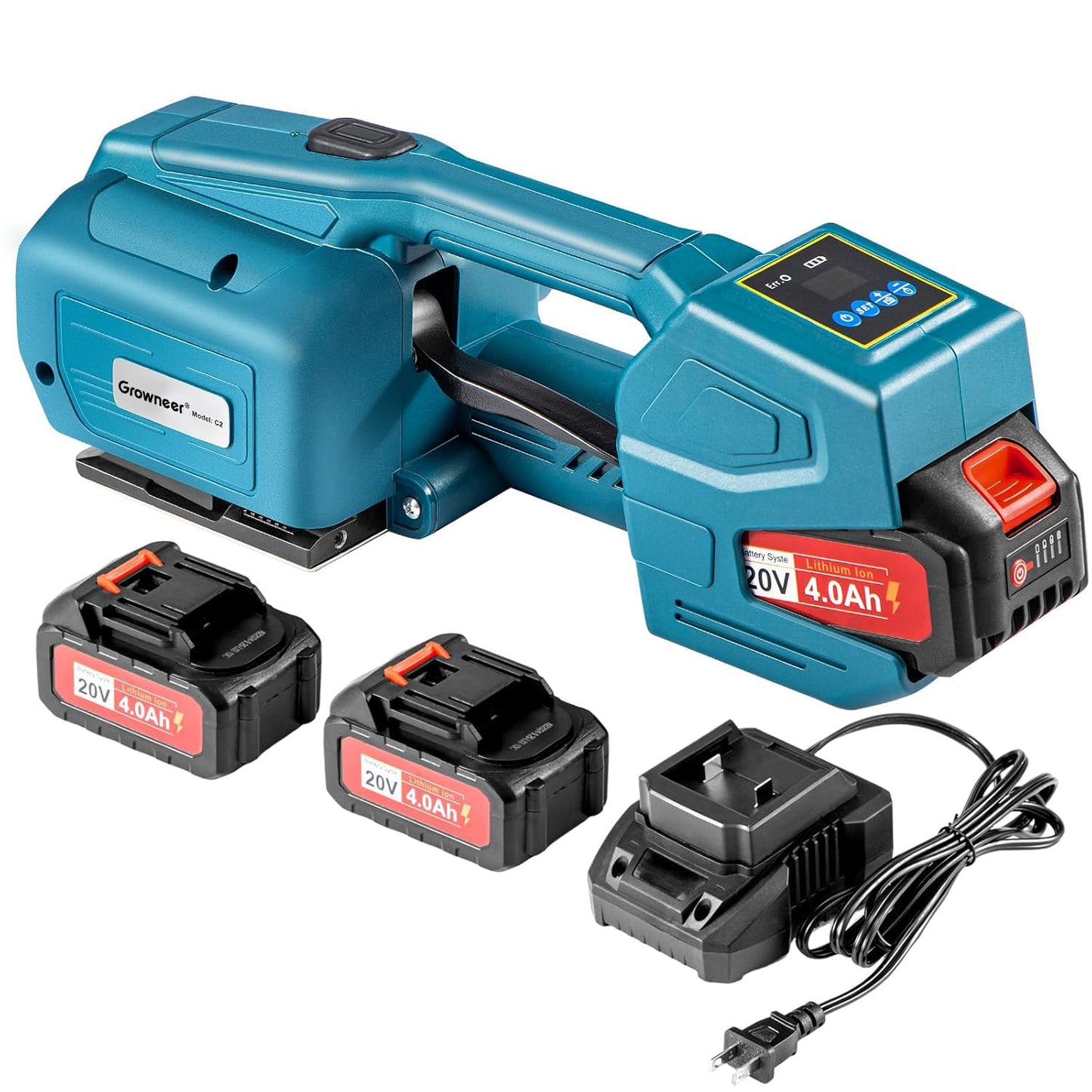 GROWNEER Electric Strapping Machine with LCD Screen, Automatic Portable Strapping Tool for 0.51"-0.63" PP PET Straps, 2 x 4000mAh Batteries, Digital Display Tensioner for Packaging Boxes and Pallets