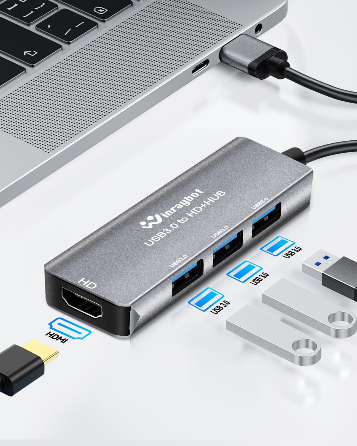 WinRaybot 1080P@60Hz 3 3.0 USB Hub with HDMI Extended Monitor Display with Port USB Hub,Mirror & Extend Display Mode