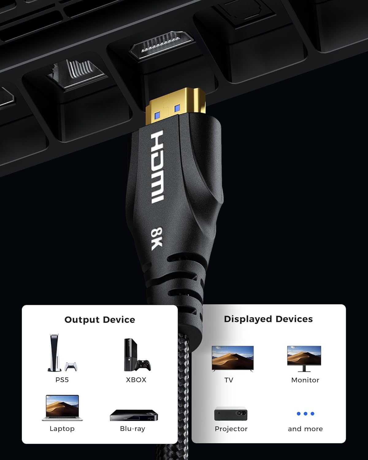 25FT 4K 120hz,8K 60hz,48Gbps 2.3,eARC Cratree HDMI Cable Long - High-Speed HDMI Braided Cord,HDCP - Compatible