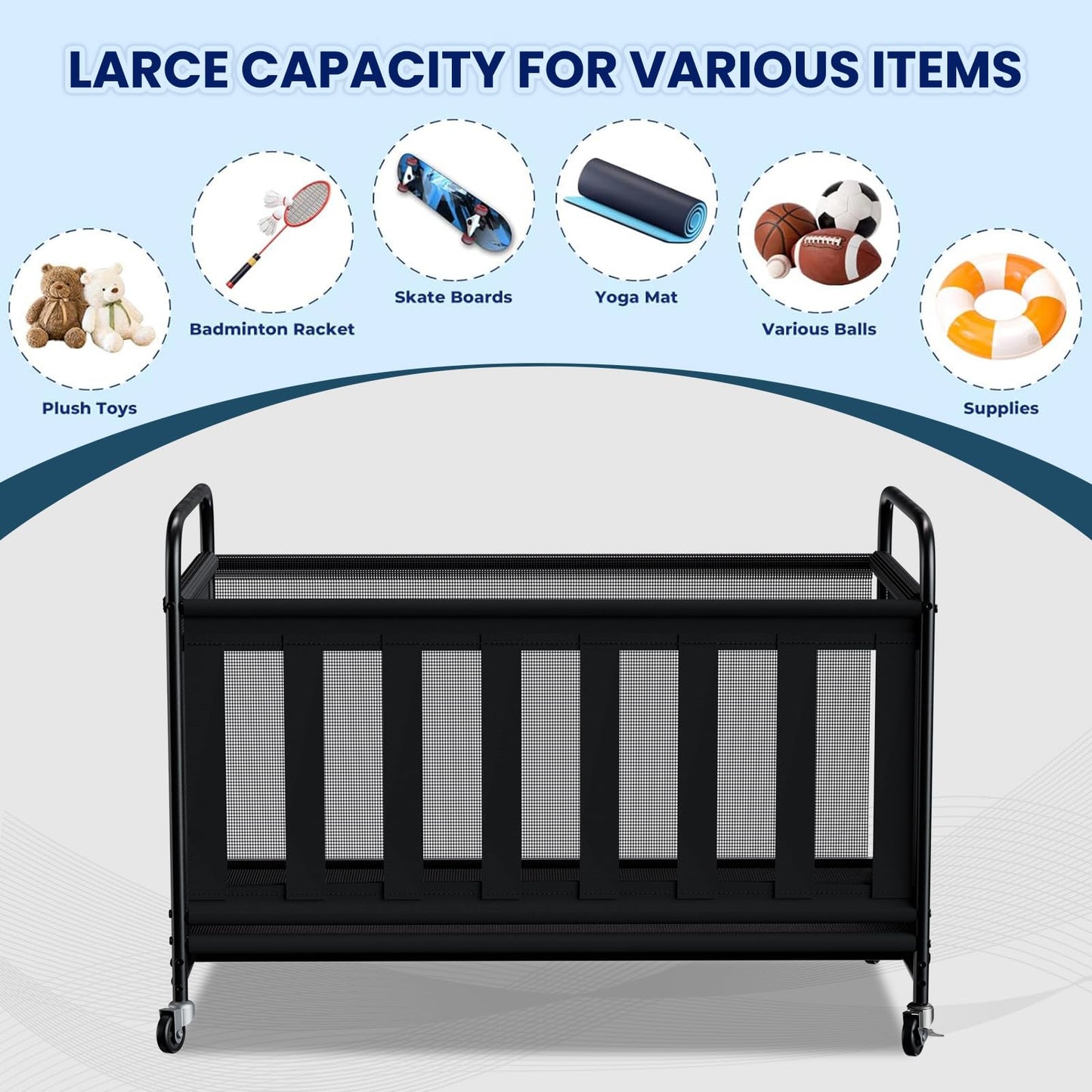 storenization Ball Storage Bin Large with Wheels, Outdoor Ball Storage for Garage, Sports Equipment Organizer Storing Volleyball, Basketball, Toys, Soccer and Baseball