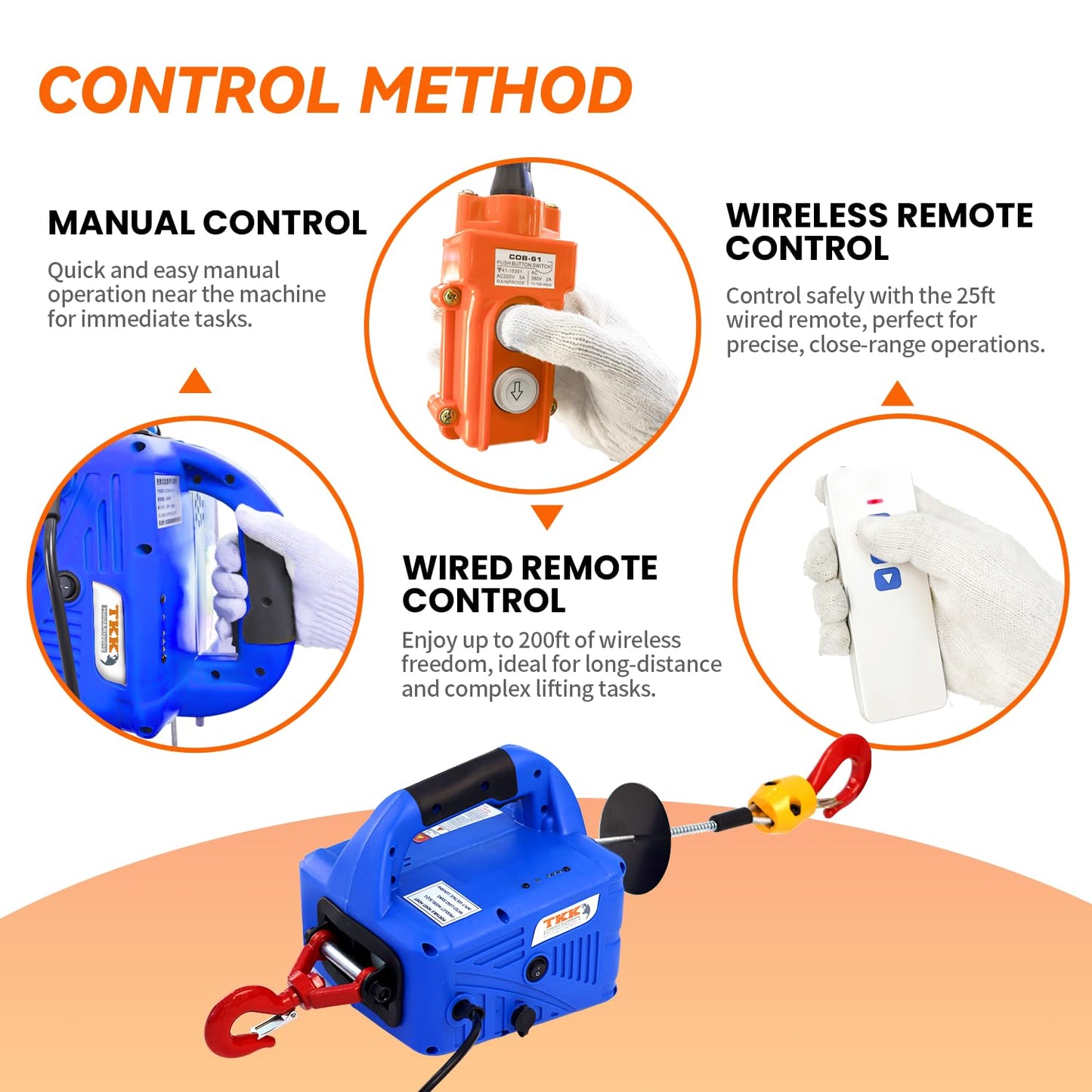 3-in-1 Electric Hoist Winch 1500W Portable Powerful 110V Portable Winch with 1100Lbs Loading Capacity 16 ft/min 25ft Lifting Height Ideal for Warehouses, and Factories