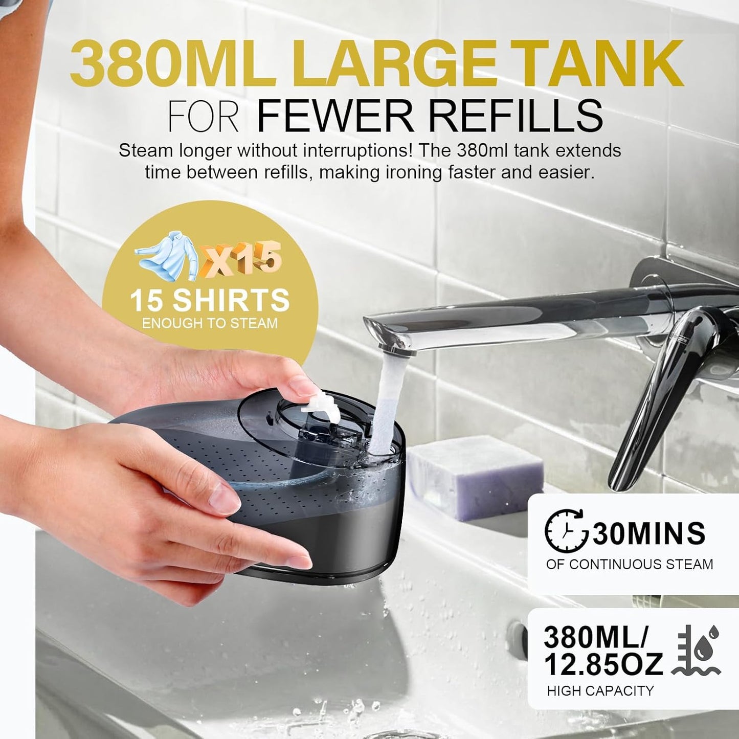 Skiennix Handheld Clothes Steamer - 1800W Fast Heat-Up, 3 Steam Settings, 380ml Tank, Portable Travel Use