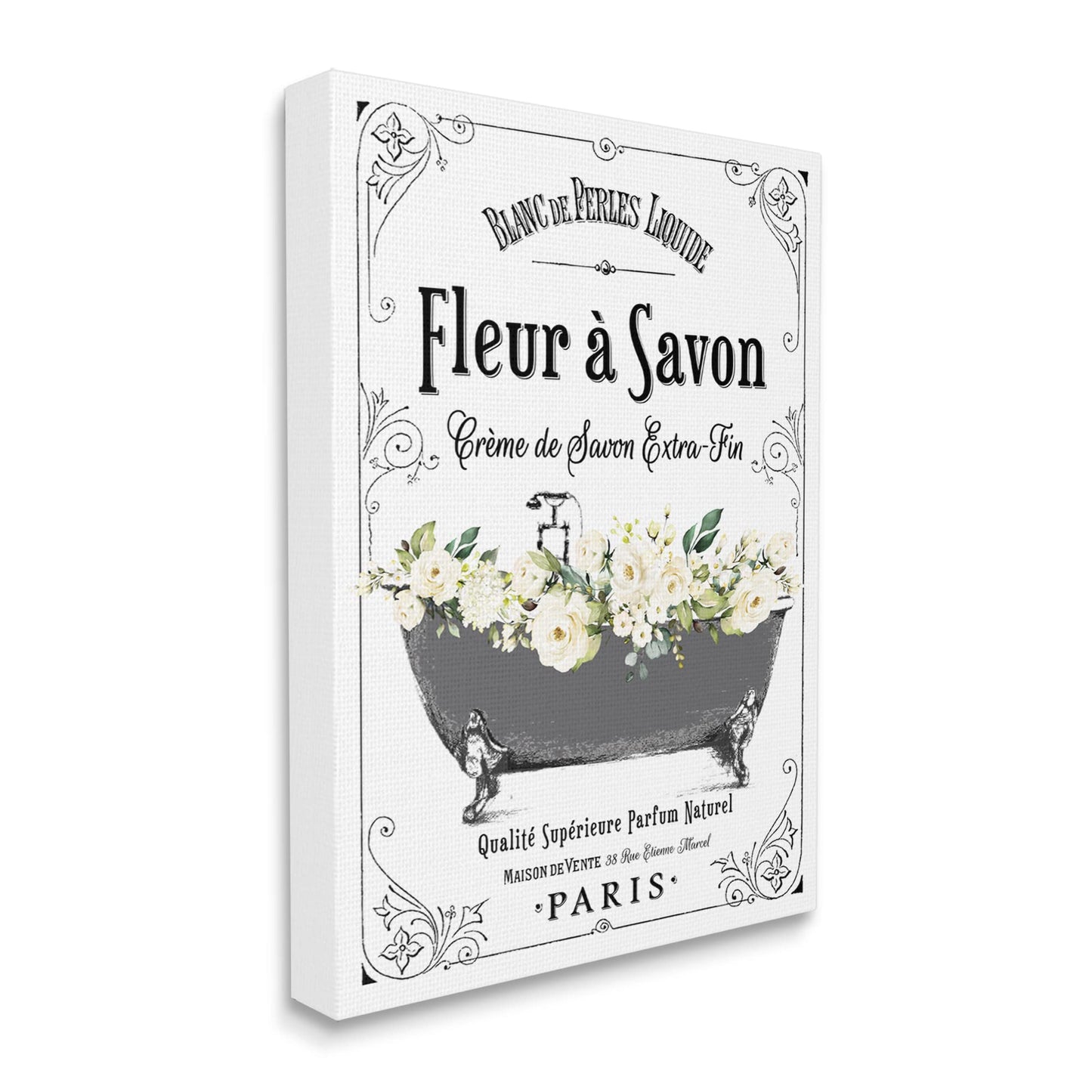 Stupell Industries 'Fleur a Savon Vintage Parisian Bathroom Floral Tub', Canvas Art, 16 x 20 Inches, Easy to Hang and Sturdy, Made in USA, by Lettered and Lined