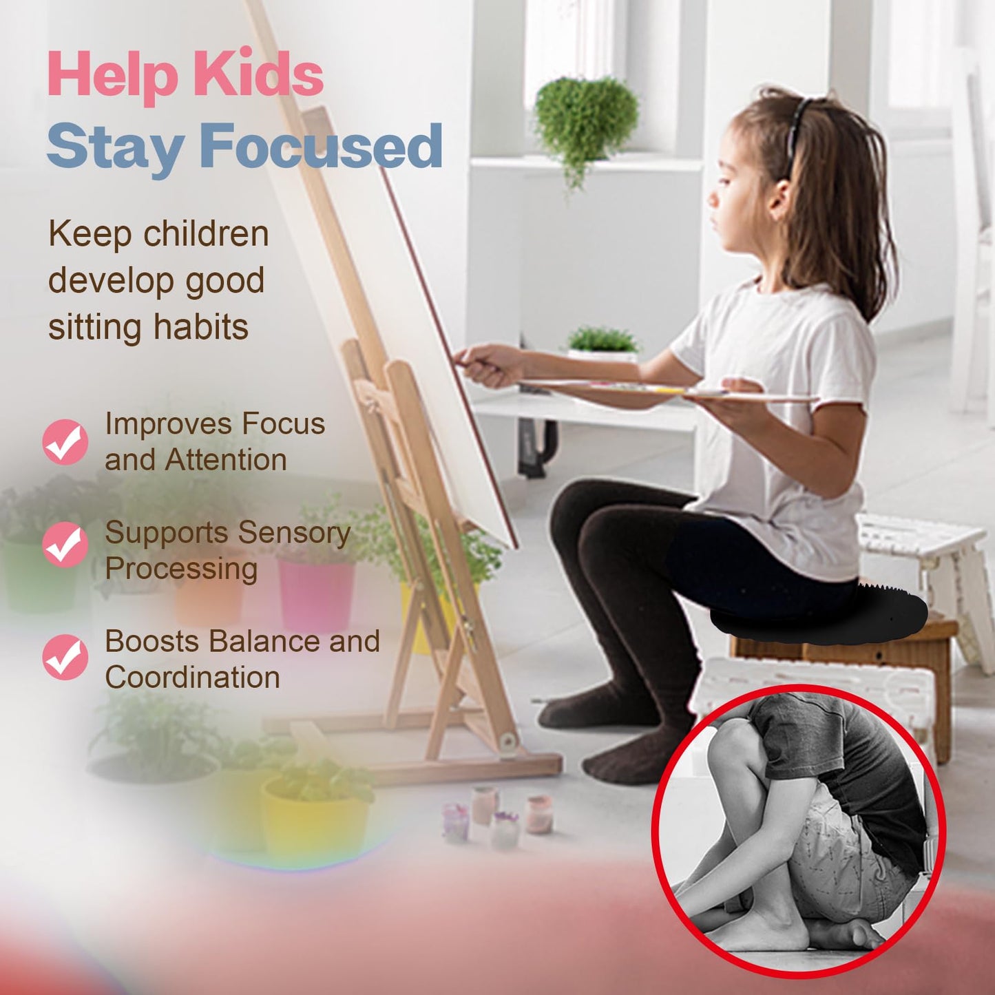 kisnbld Wobble Cushion, Extra Thick Wiggle Seat for Sensory Kids, Non-slip Balance Disc with Inflation Pump for Adults Core Strength, Posture Improvement & Physical Therapy (13.5in/34cm)