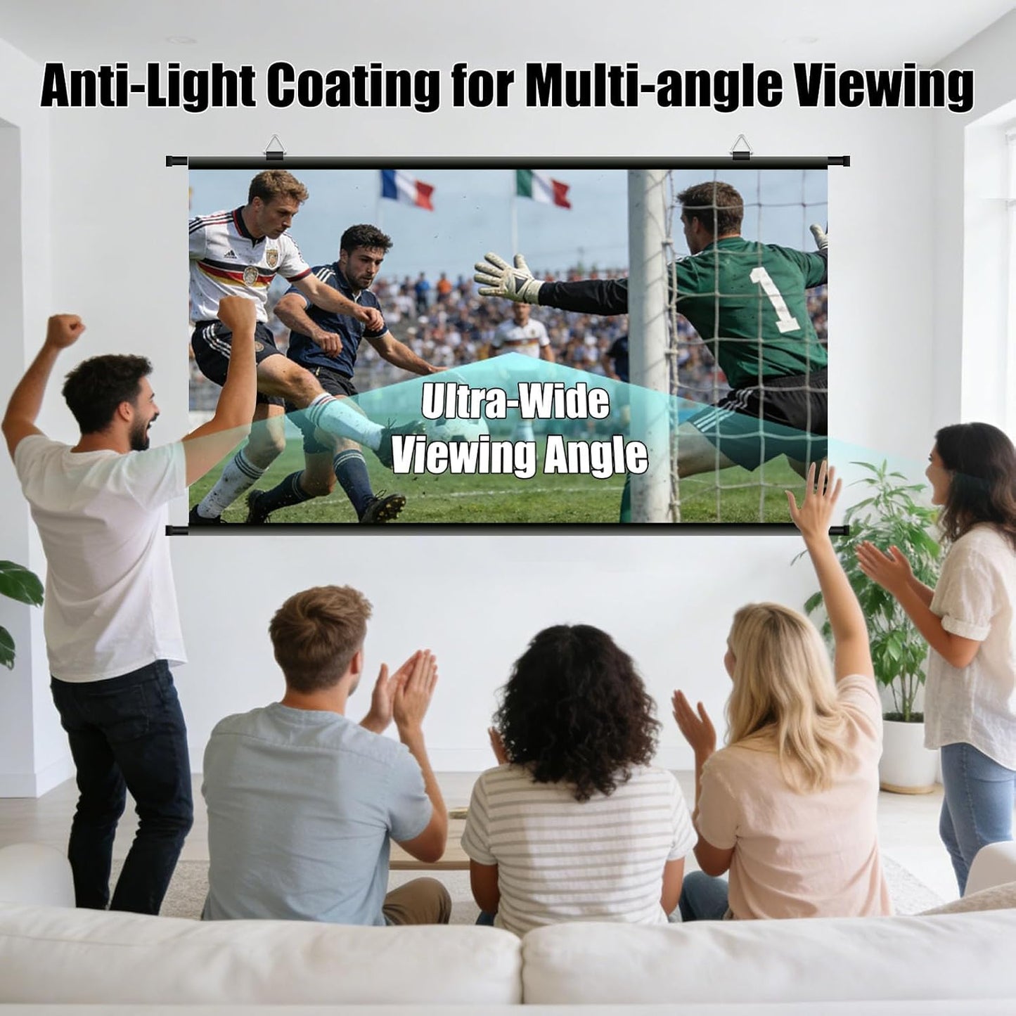 XIAOHUI 110 inch 3 4K 16:9 Projector Screen, Portable Movie Projector Screen for Outdoor Indoor with pcs Adhesive Hook