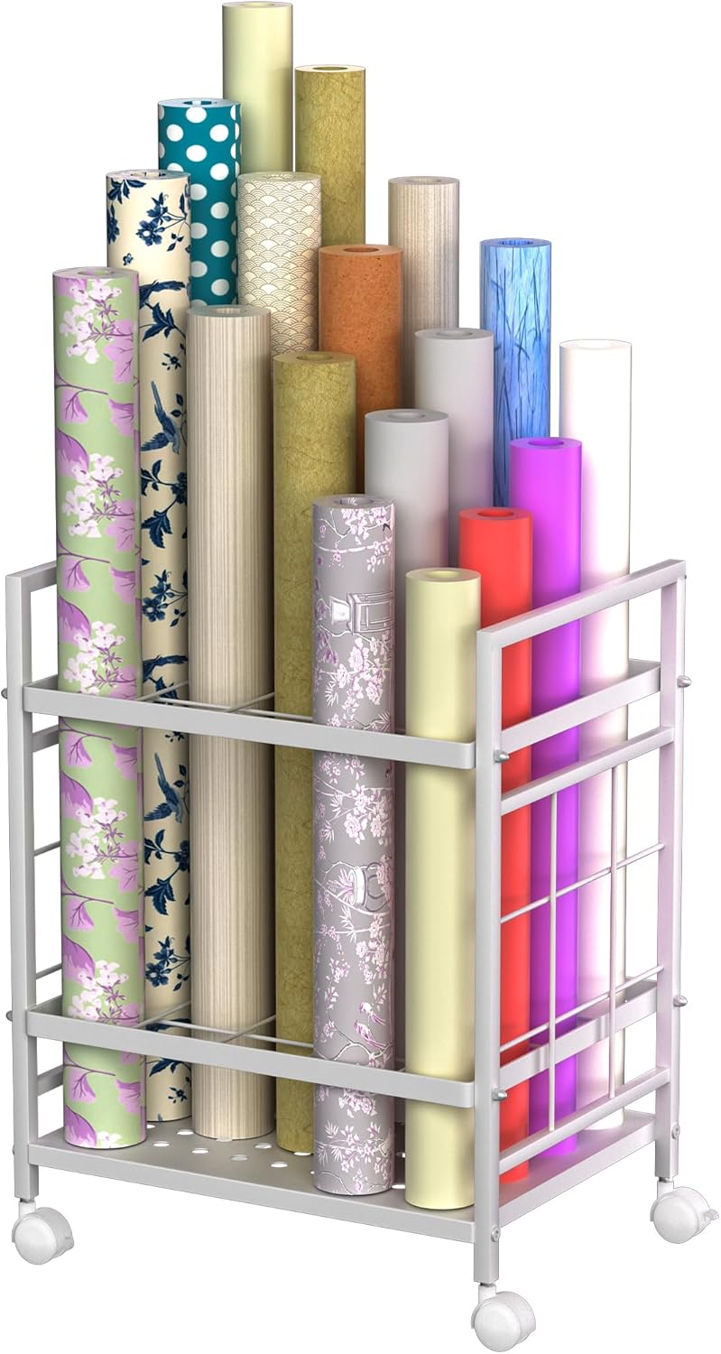 Wrapping Paper Organizer by [Brand Name] - Mobile Storage Solution with 20 Slots & Silent Wheels | Black