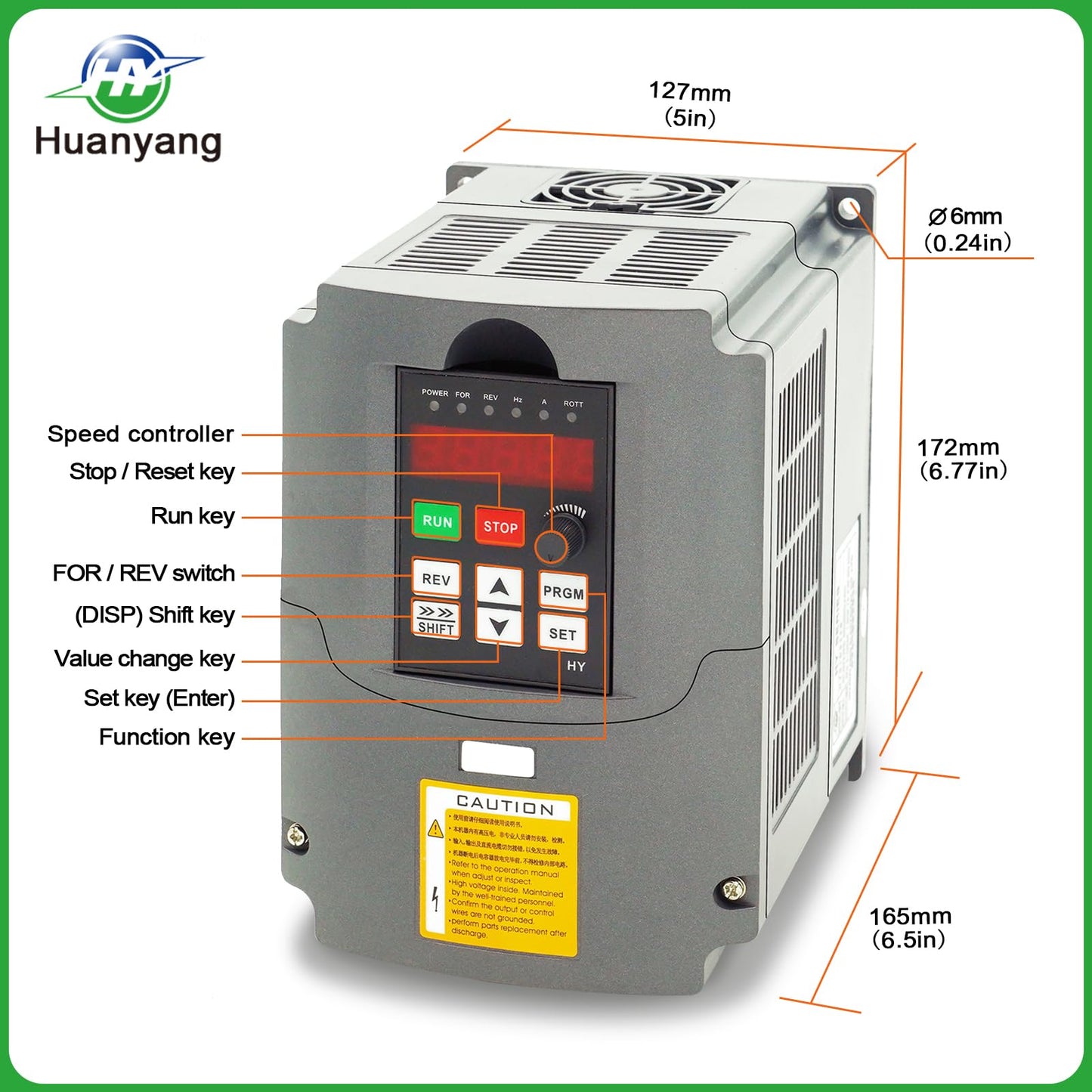 HY HUANYANG VFD Converter,Variable Frequency Drive,110V 1 Phase to 110v 3 Phase, for 3 Phase Motor/Spindle 0-400hz Speed Rotation (HY Series-110v 1.5kW 2HP Model)