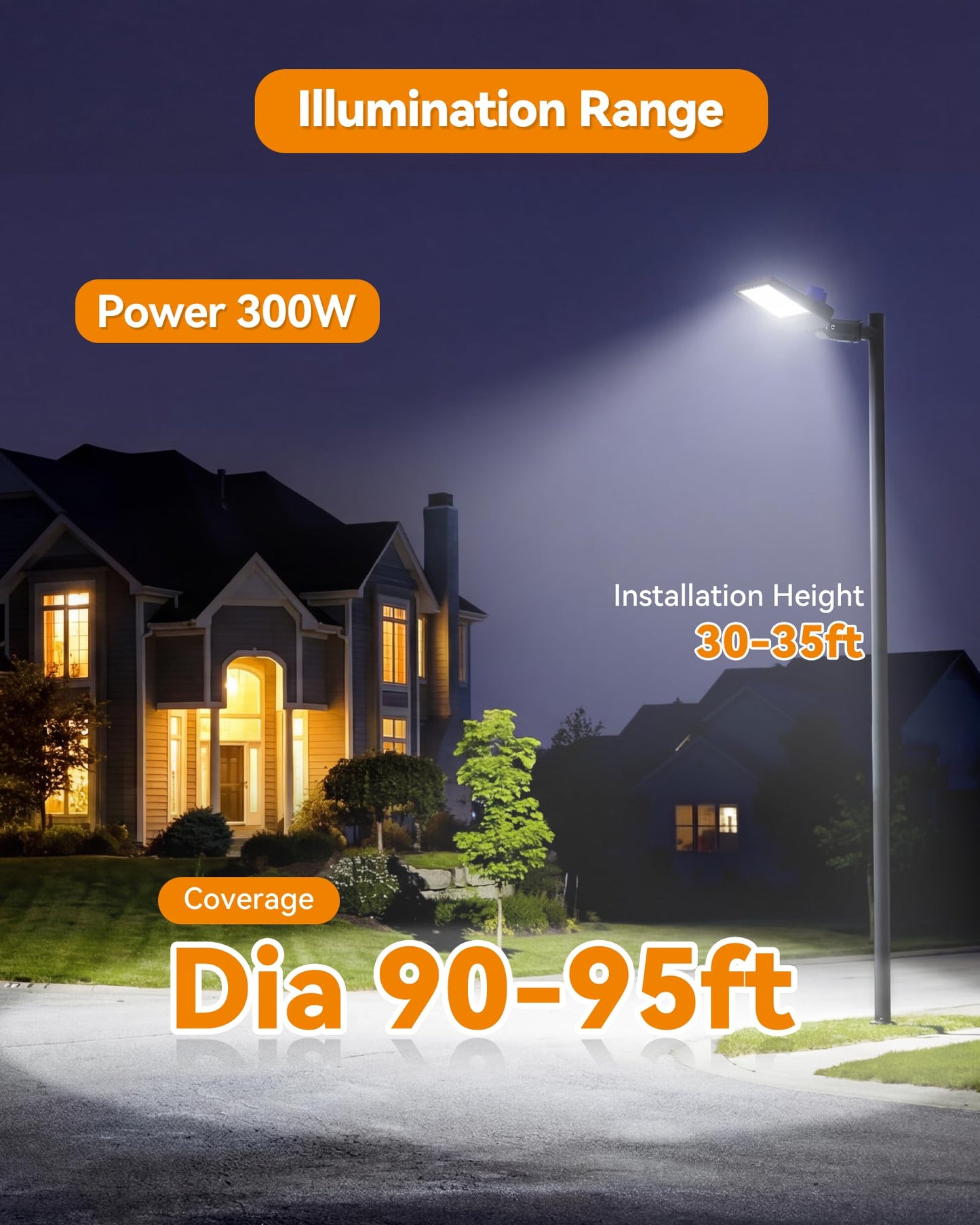 300W LED Parking Lot Lights 75000LM Street Light, 6000K Dusk to Dawn Outdoor Lights Commercial Area Lighting for Parking Lot Street Roadways Driveways Warehouse Factory 13 Years Lifespan, 2 Pack
