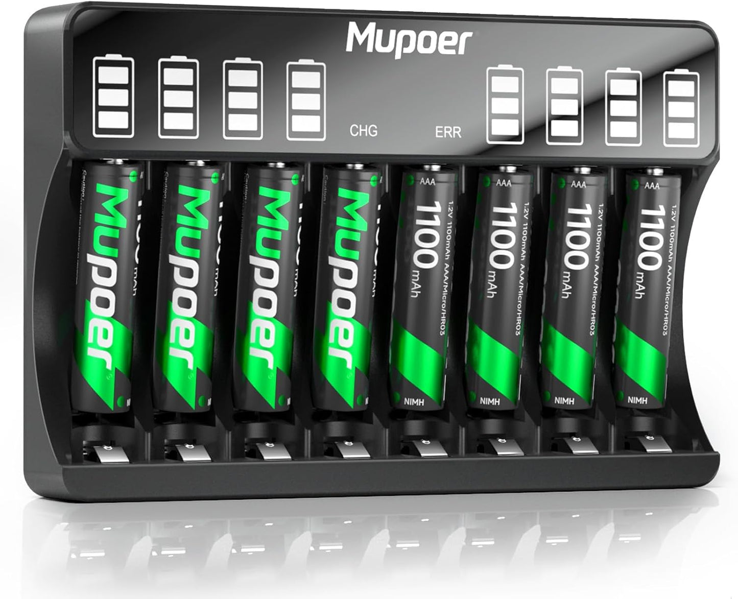 Mupoer Charger,8 Pack 1100mAh,AA Rechargeable AAA Batteries with High Capacity Ni-MH AAA Rechargeable Battery AAA