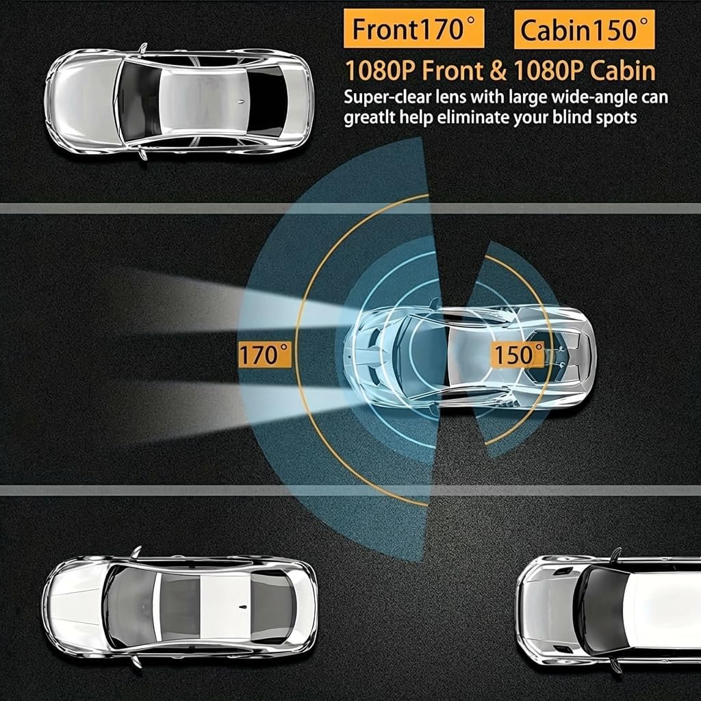 Wkreuoar 24Hr (1080 Dash Camera Front and Inside,Dashcams for Cars with IR Night Vision Loop Recording G-Sensor Parking