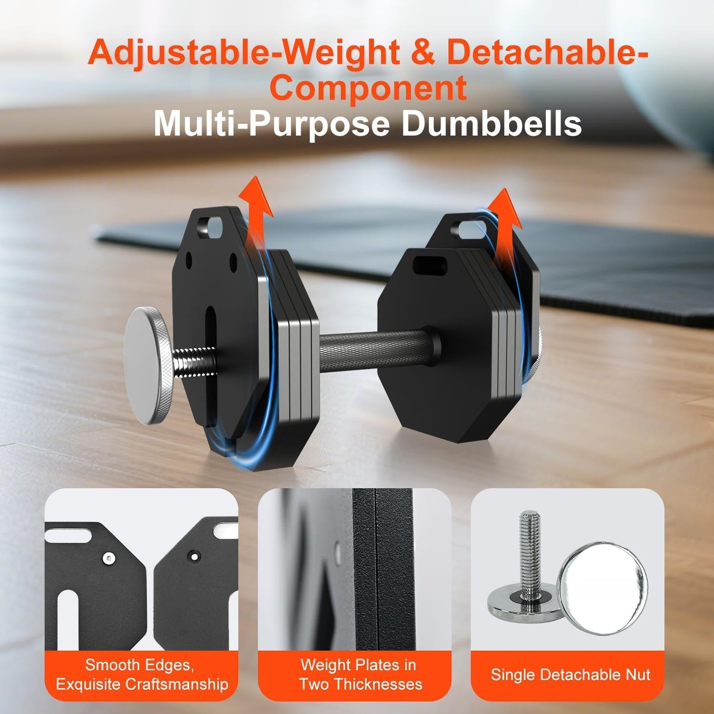 AOC PILATES Adjustable Dumbbell Sets 50lb Pairs Durable Steel Build, Free Weights Dumbbells Set with Anti-slip Handle, 5 lbs Increment, For Full Body Home Gym Workout